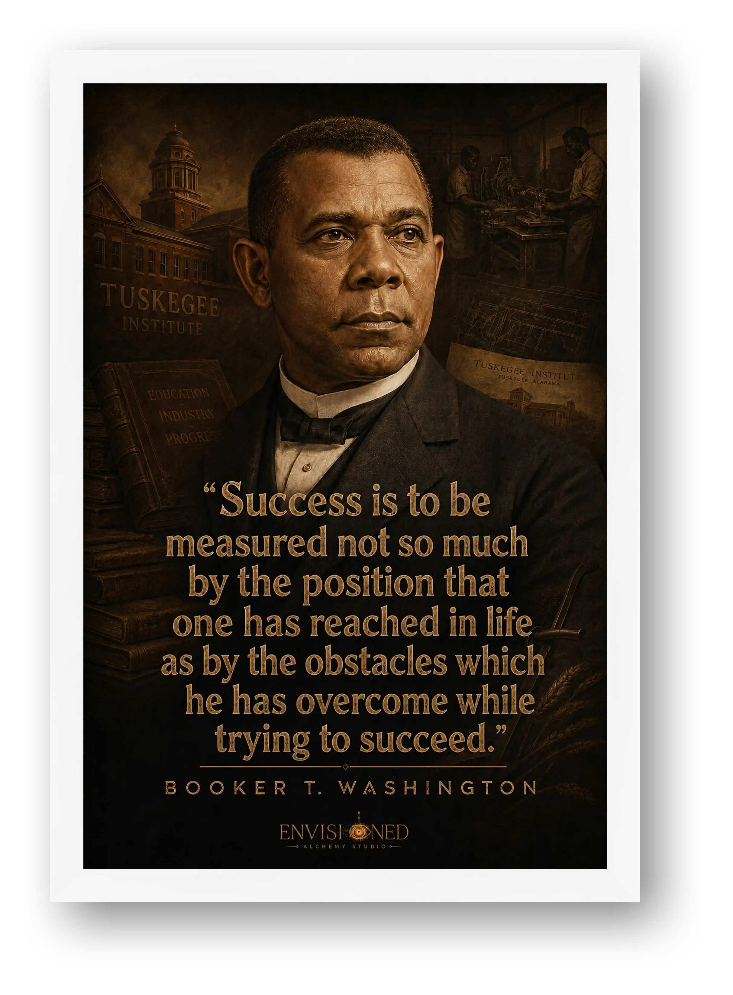 Booker T. Washington Quote Wall Art, Black History Educator Giclée Print — Success Is Measured by Obstacles Overcome — framed
