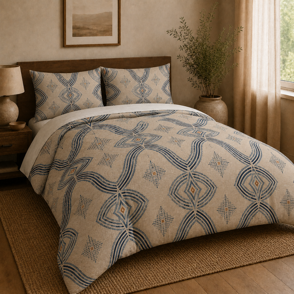 Zebra Rhythm Indigo Weave — Duvet Cover