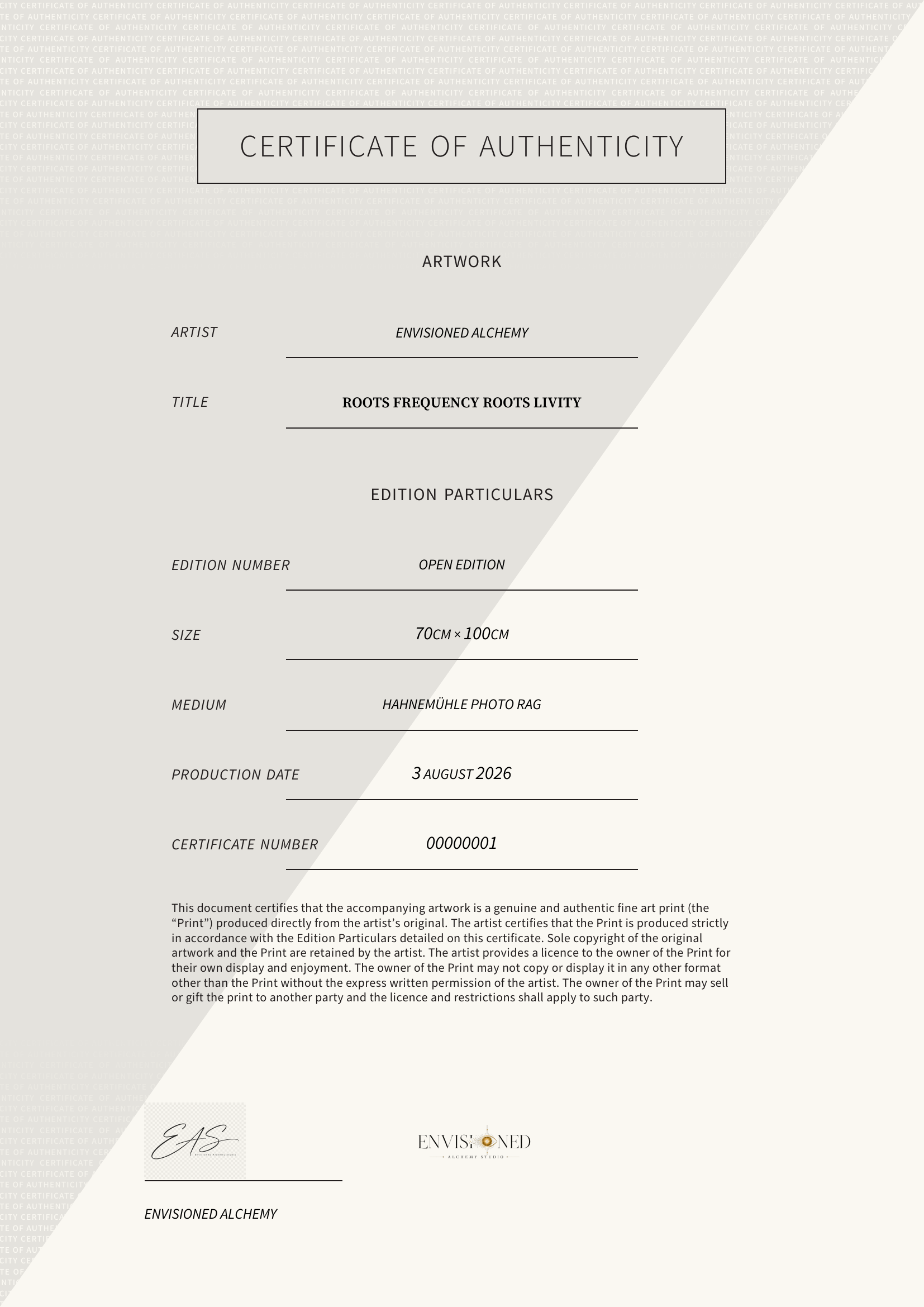 Roots Frequency Roots Livity — Certificate of Authenticity