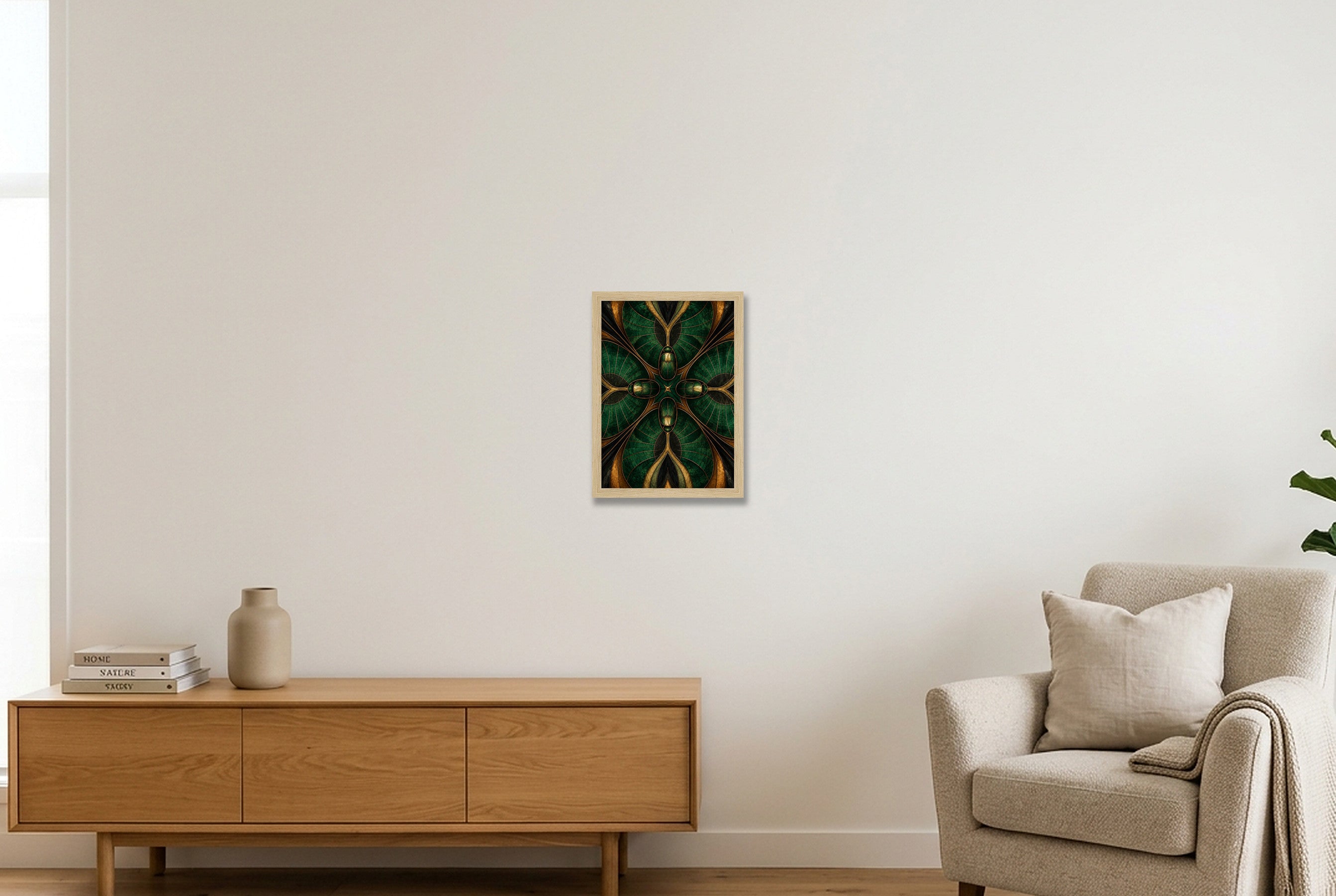 Scarab Shell Animal Signal — A4 (21×30cm, 8×12") Oak Frame