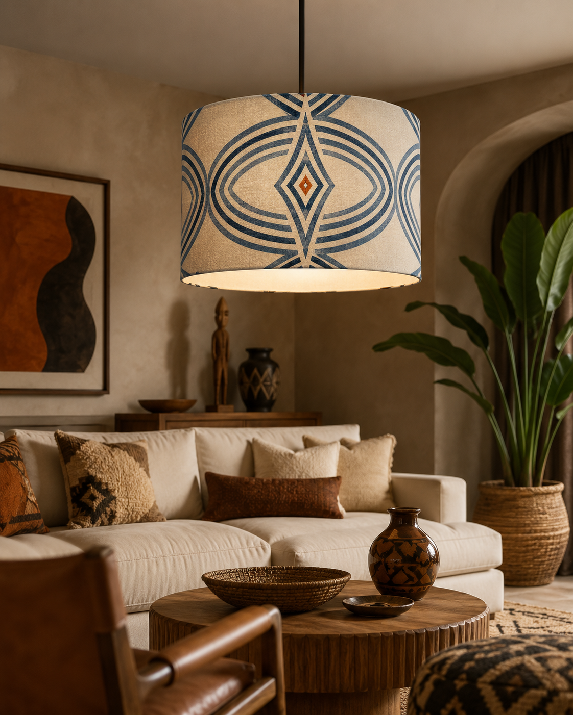 Zebra Rhythm Indigo Weave — Drum Lamp Shade