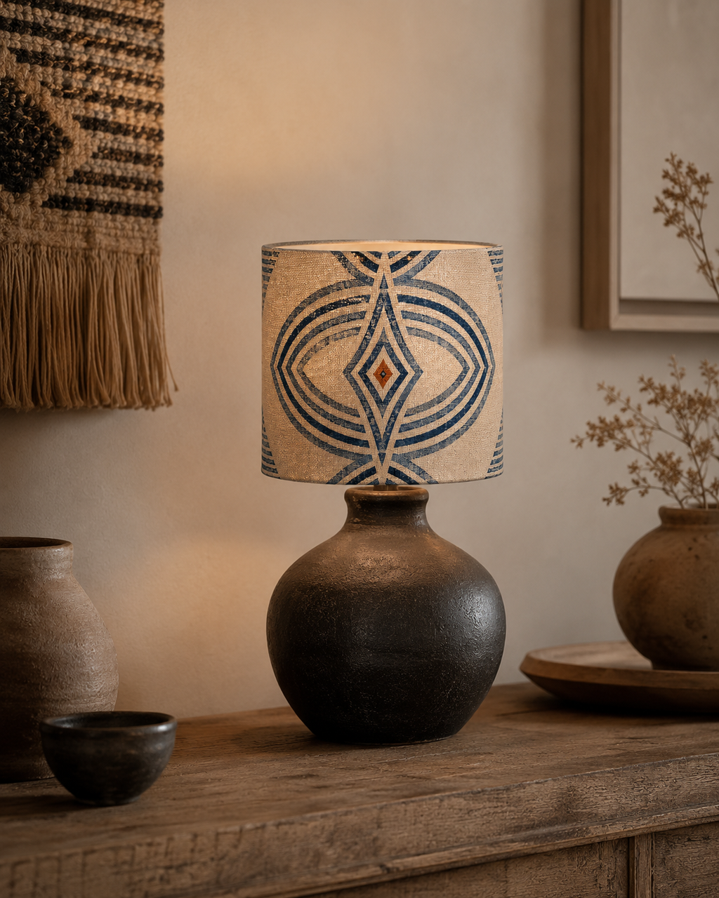 Zebra Rhythm Indigo Weave — Drum Lamp Shade