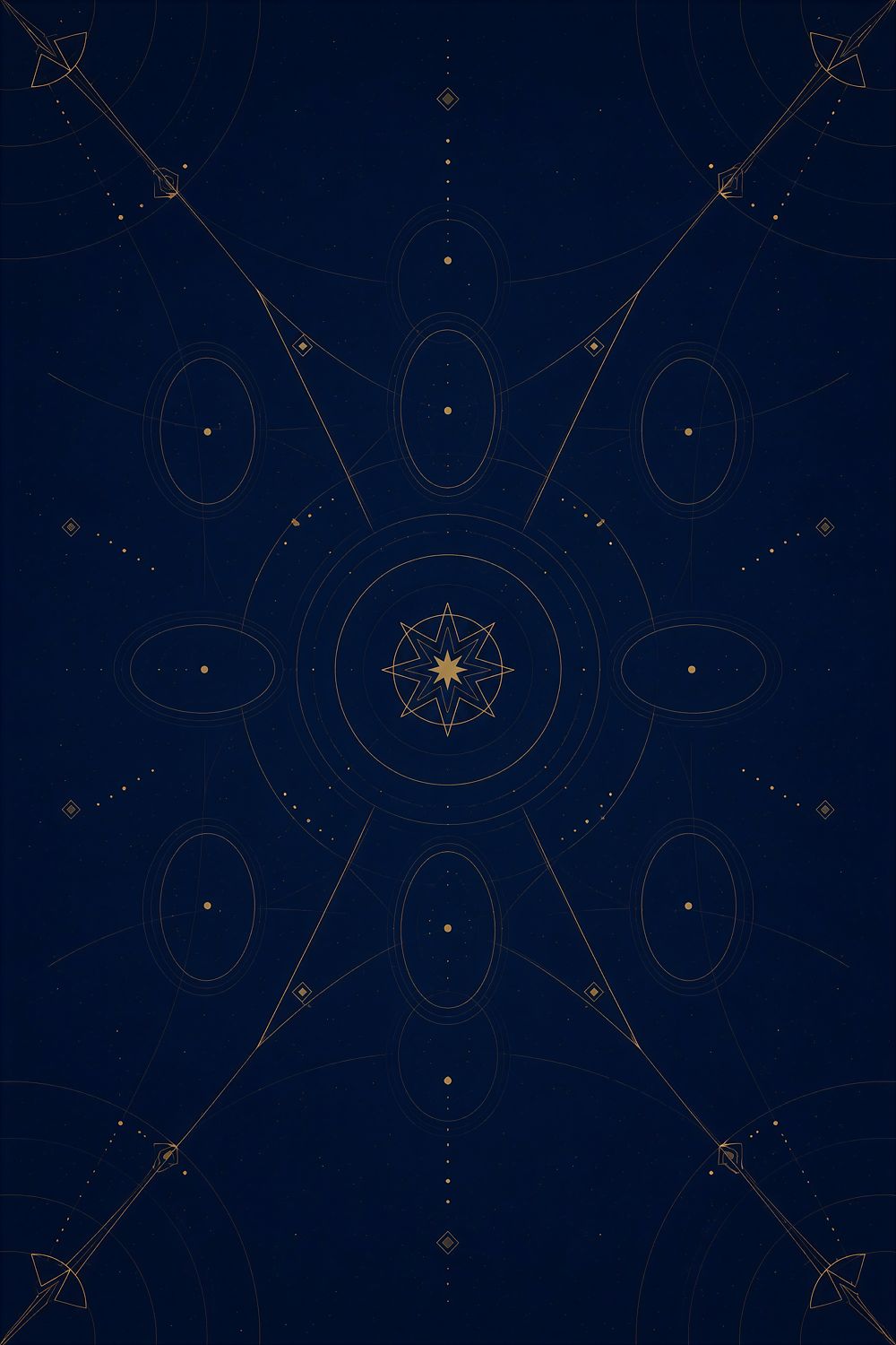 Navy Blue Celestial Wall Art, Gold Sacred Geometry Giclée Print — Star Gate