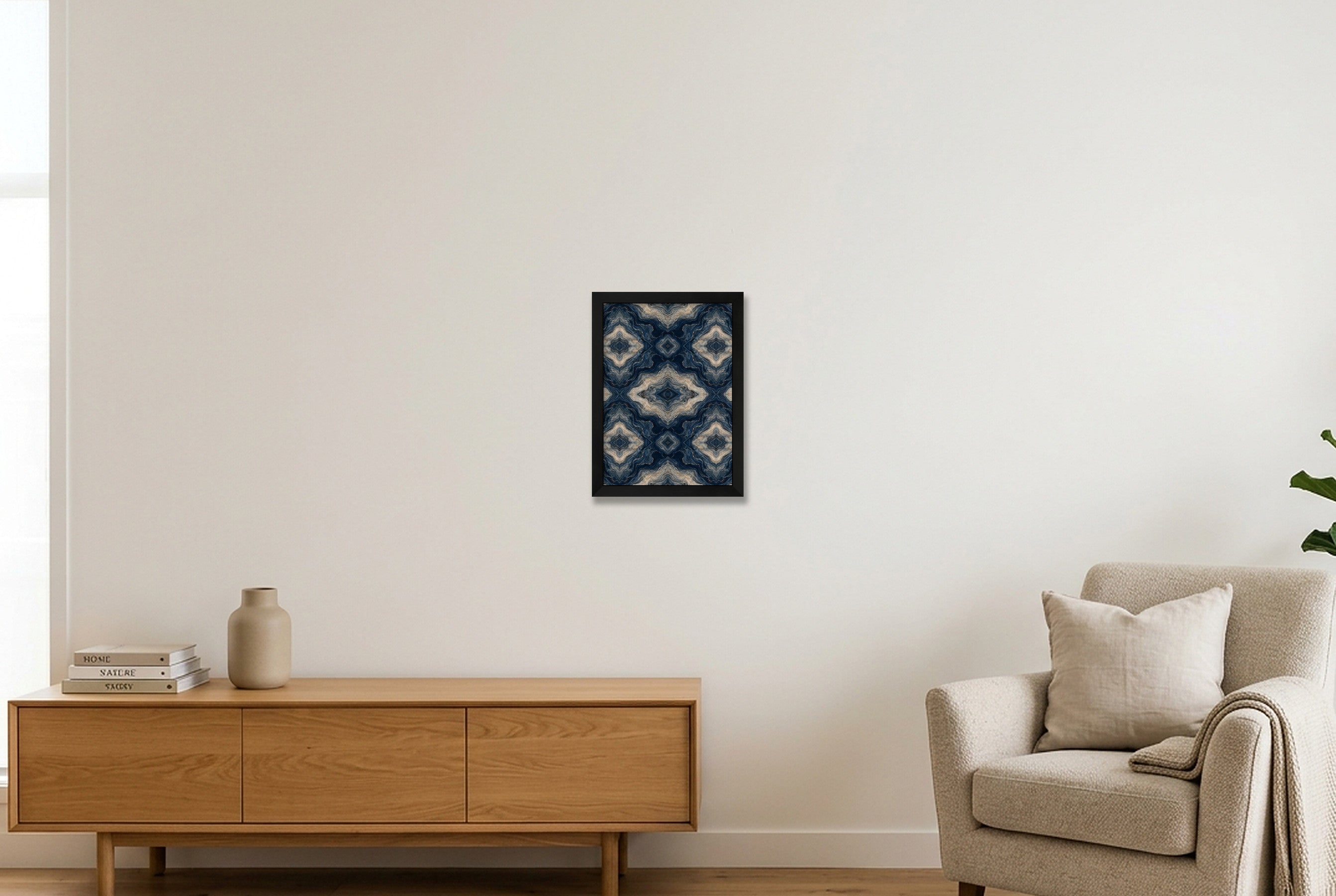 Indigo Agate Marble Water and Mineral — A4 (21×30cm, 8×12") Black Frame