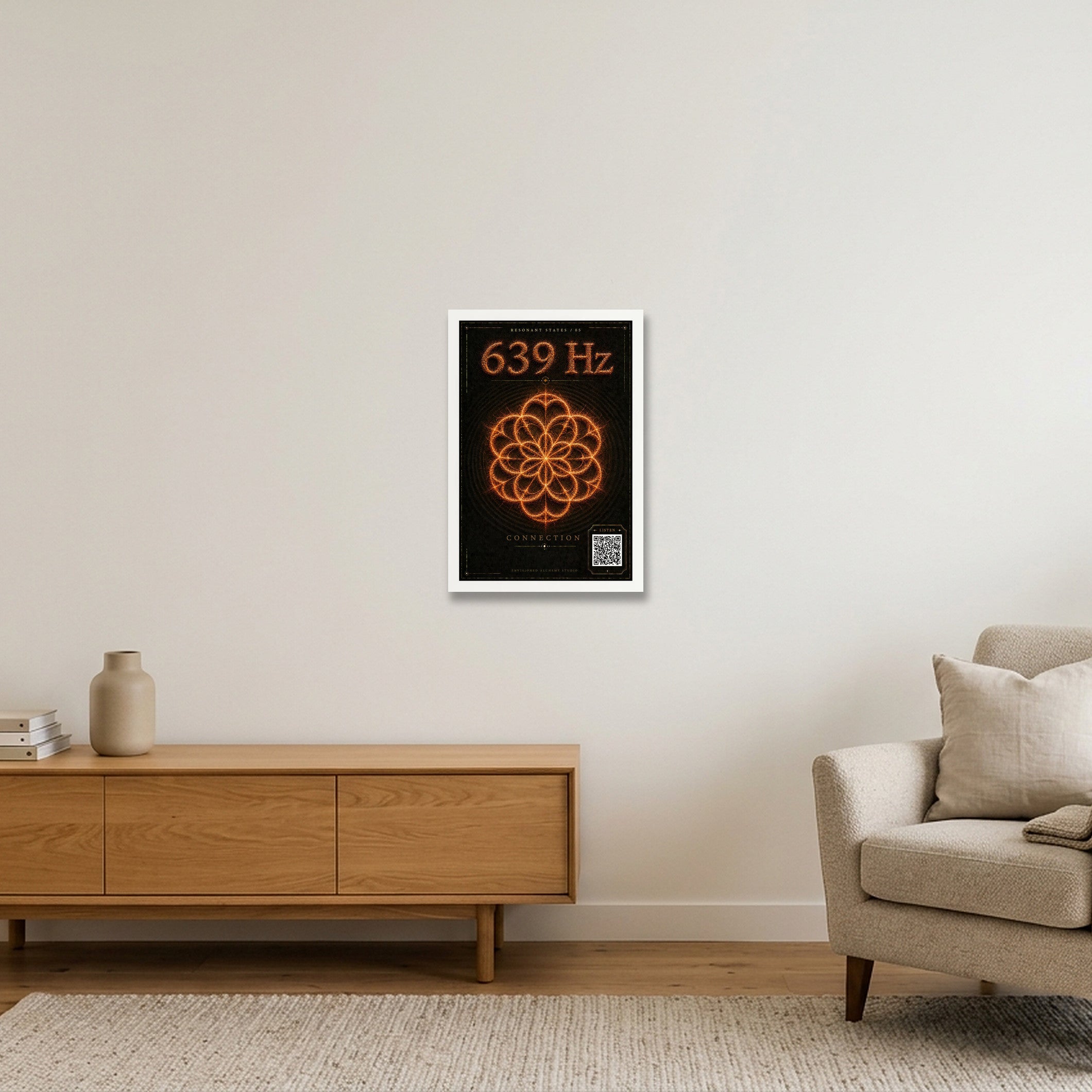 639 Hz Resonant States Frequency Cymatic Fine Art Print — 30×45cm, 12×18" White Frame