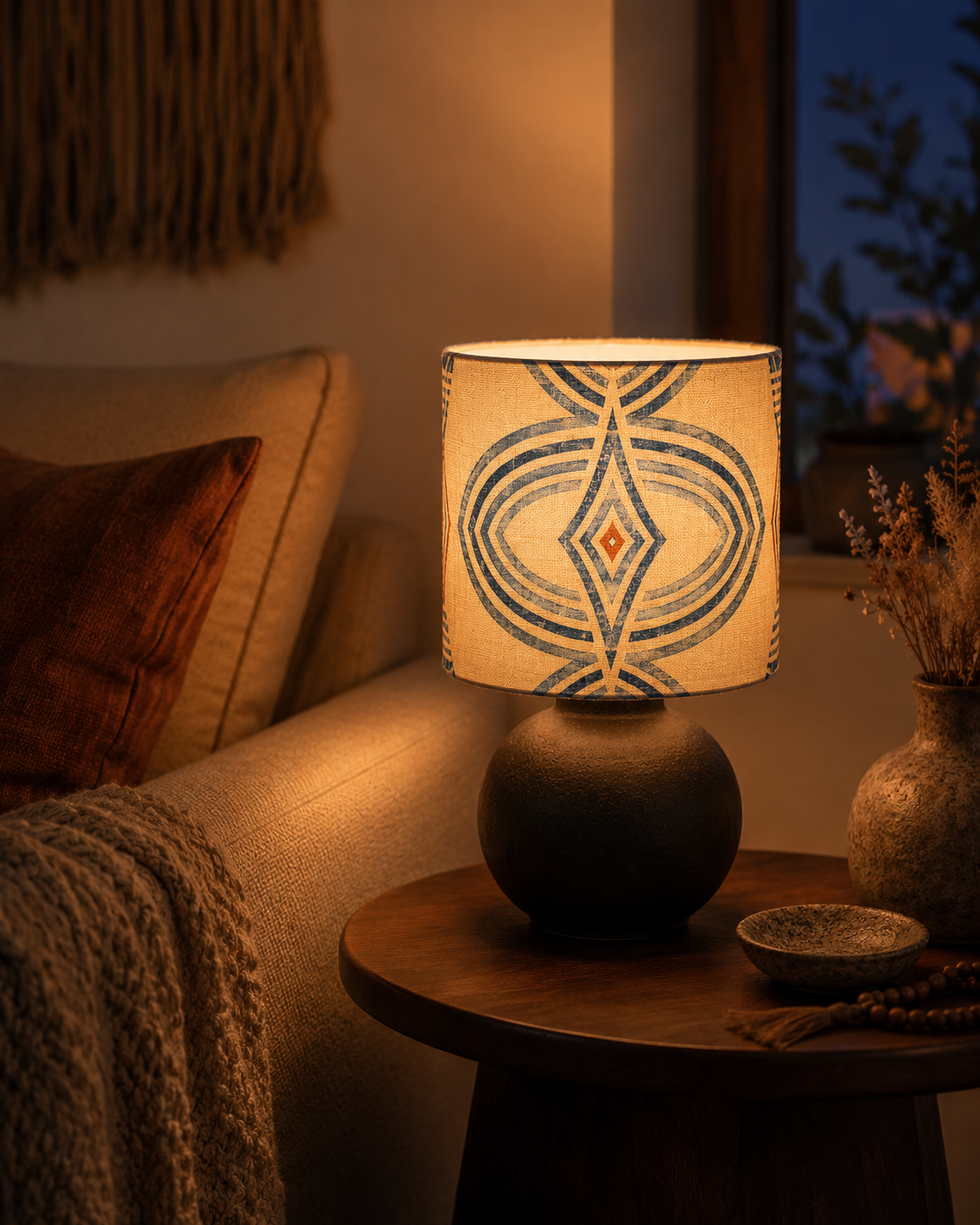 Zebra Rhythm Indigo Weave — Drum Lamp Shade