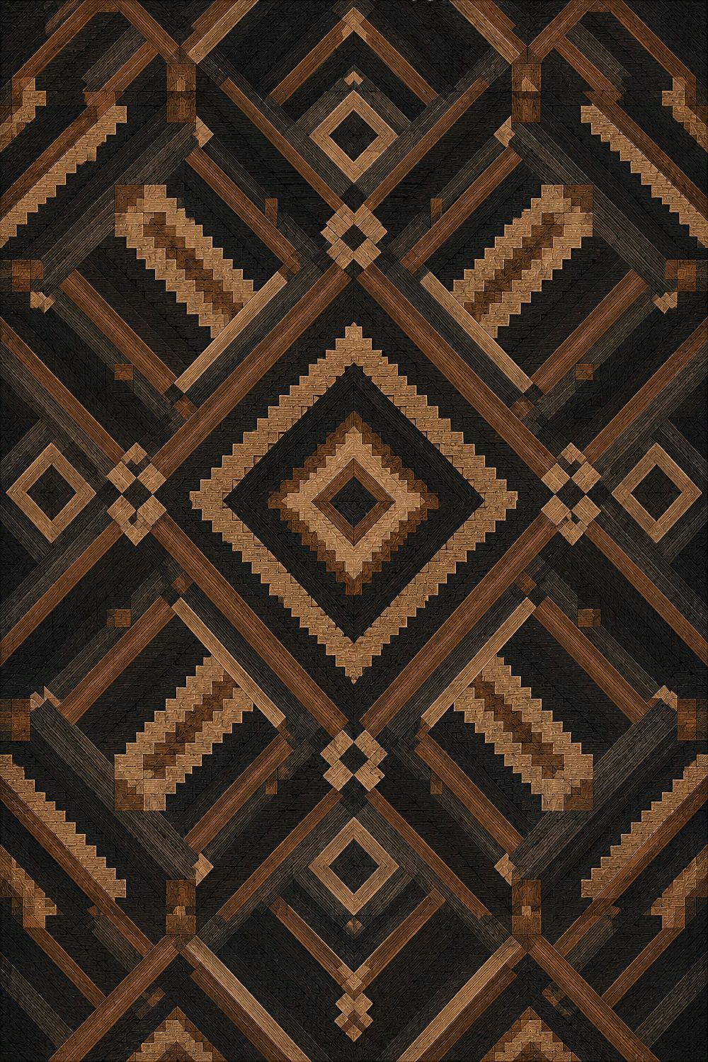 Kuba-Inspired African Wall Art, Black and Copper Geometric Giclée Print — Night Kuba
