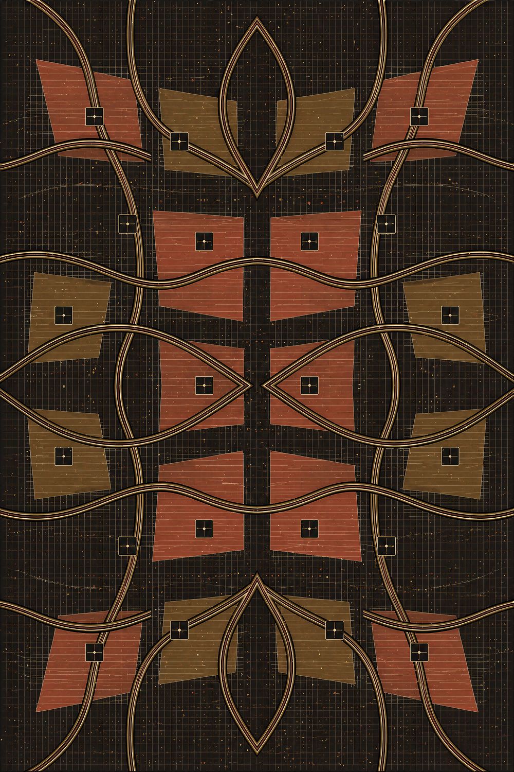 Earth-Tone African Geometric Wall Art, Rust and Gold Giclée Print — Kora Weave