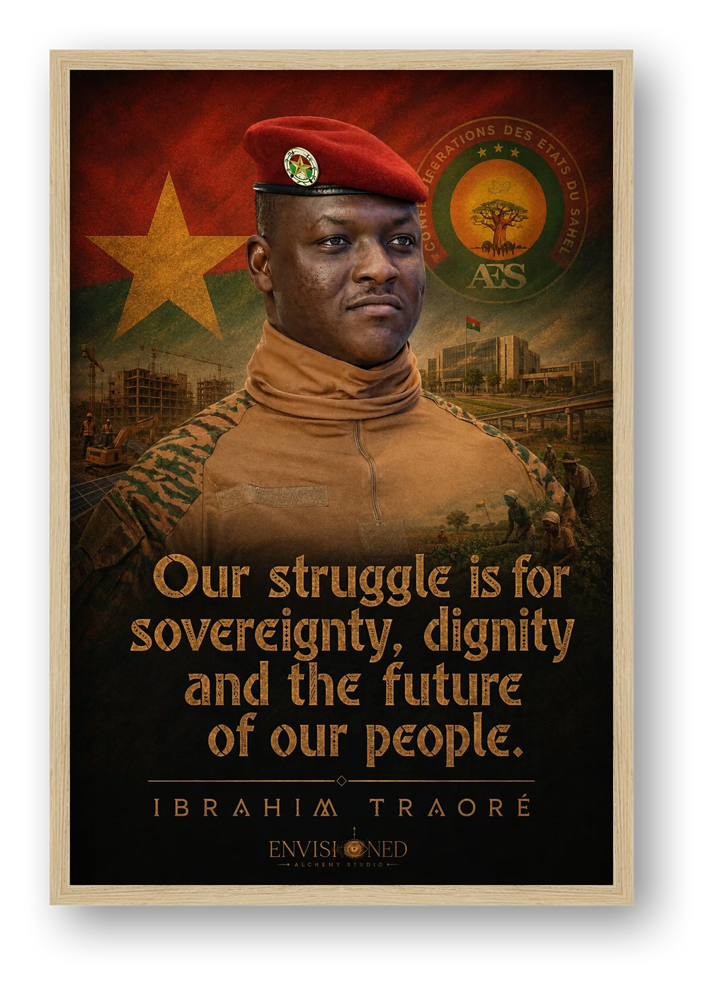 Ibrahim Traoré Quote Wall Art, Burkina Faso Pan-African Giclée Print — Sovereignty, Dignity and the Future — framed