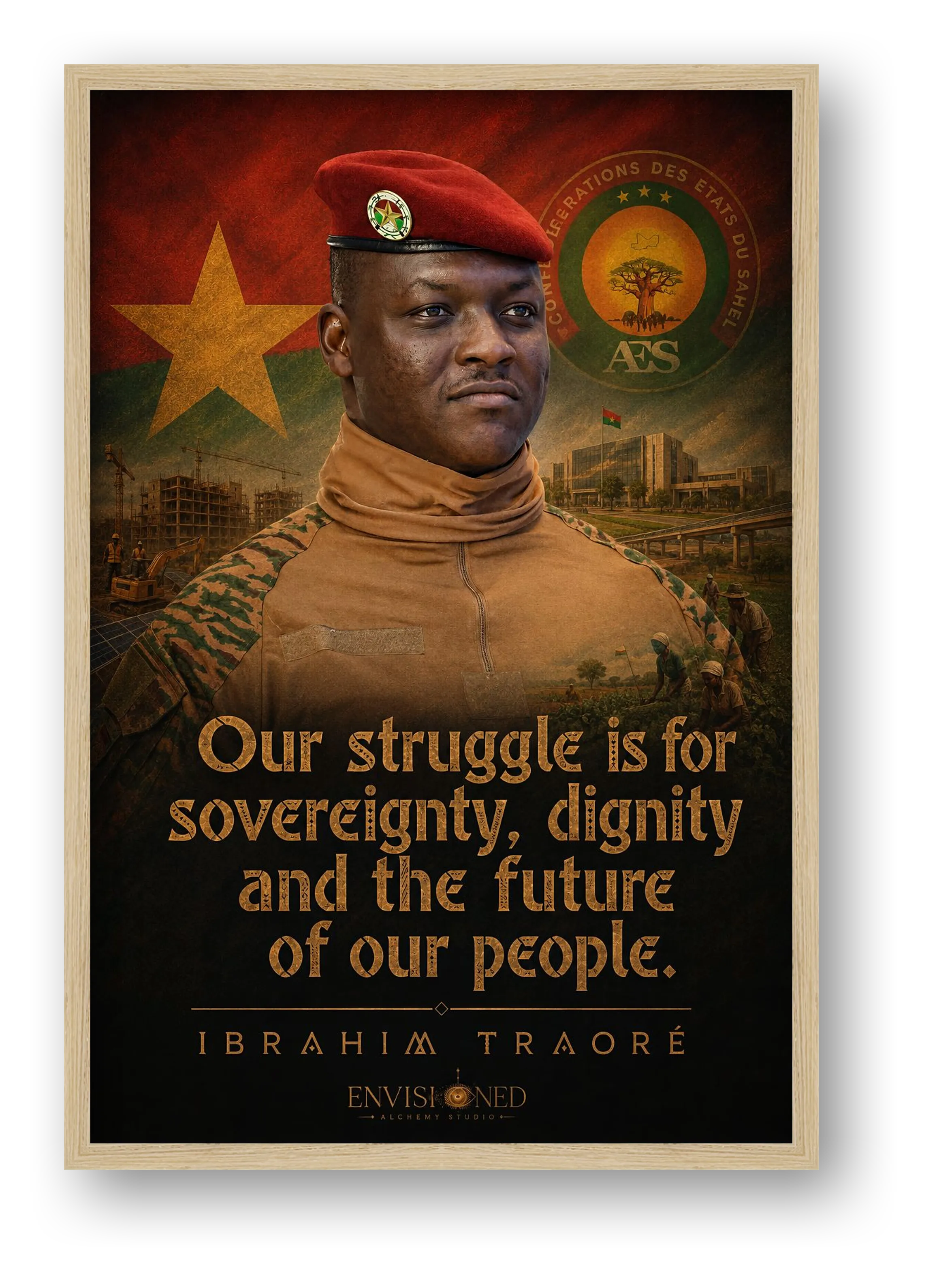 Ibrahim Traoré Quote Wall Art, Burkina Faso Pan-African Giclée Print — Sovereignty, Dignity and the Future — framed