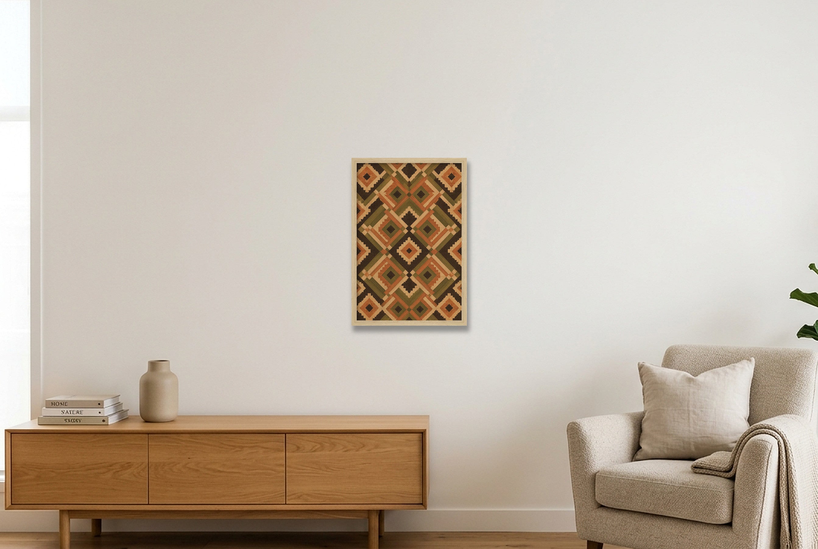 Earth Diamond Heritage Weave — 30×45cm, 12×18" Oak Frame