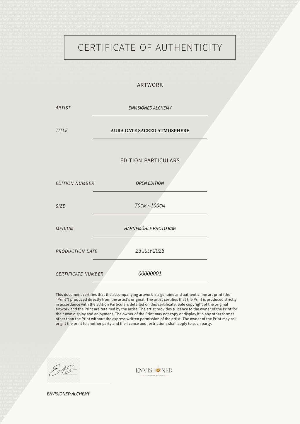 Aura Gate Sacred Atmosphere — Certificate of Authenticity