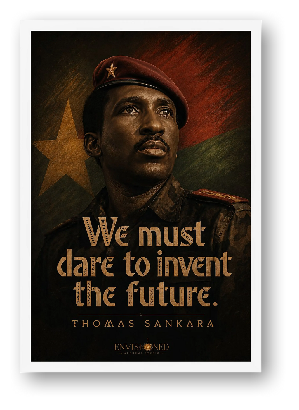 Thomas Sankara Quote Wall Art, Pan-African Revolutionary Giclée Print — Invent the Future — framed