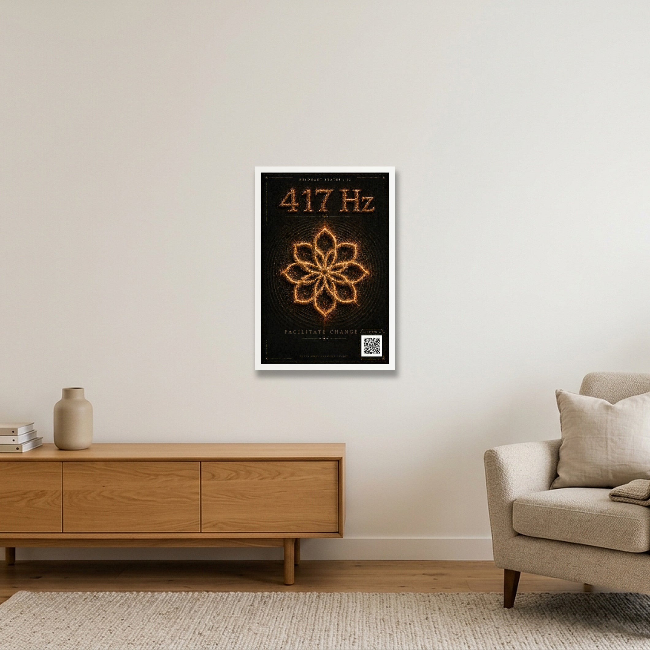 417 Hz Resonant States — Frequency Cymatic Fine Art Print — 40×60cm, 16×24" White Frame