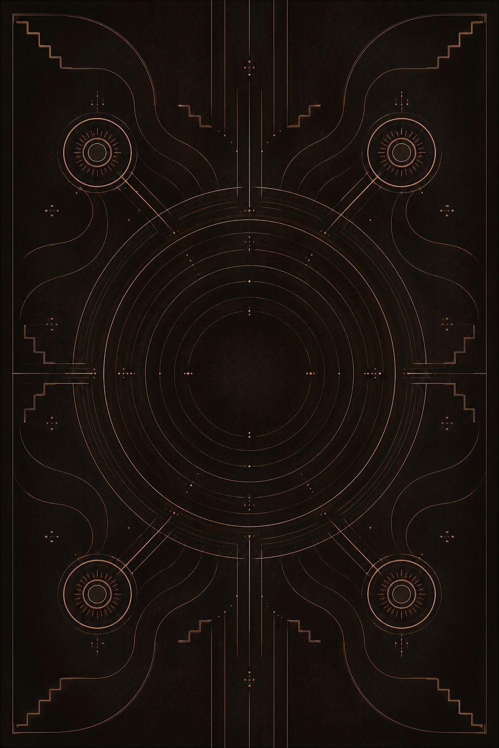 Celestial Sun Wall Art, Black and Gold Abstract Giclée Print — Solar Script