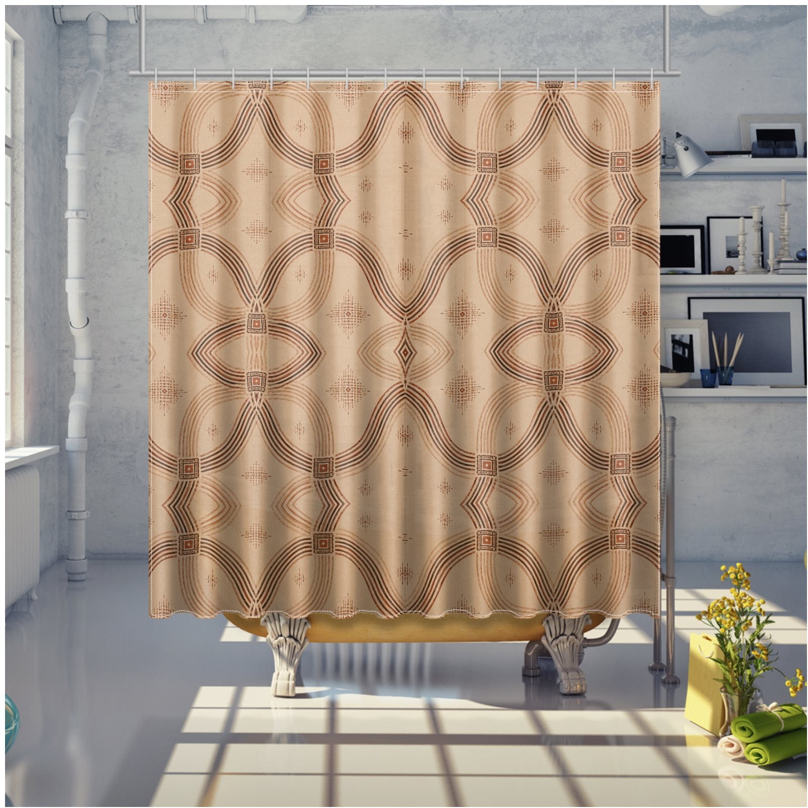 Zebra Rhythm Terracotta Junction — Shower Curtain