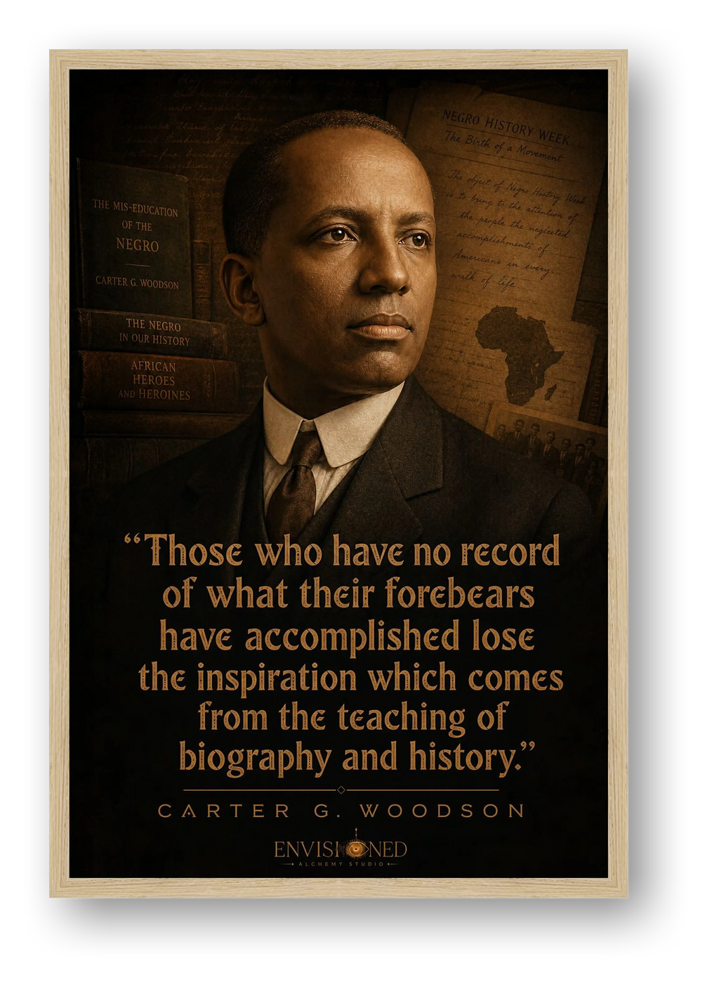 Carter G. Woodson Quote Wall Art, Father of Black History Giclée Print — Those Who Have No Record — framed
