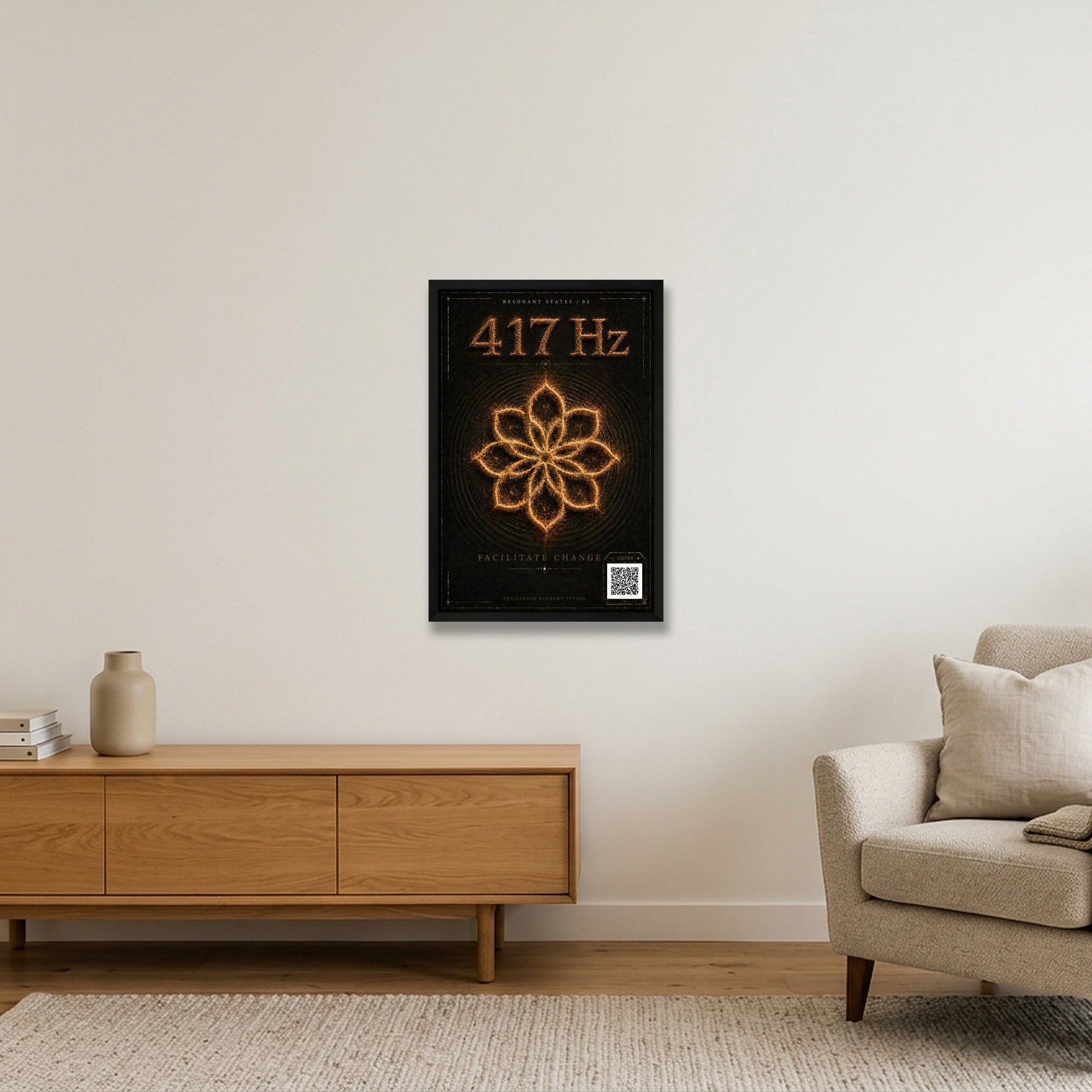 417 Hz Resonant States — Frequency Cymatic Fine Art Print — 40×60cm, 16×24" Black Frame