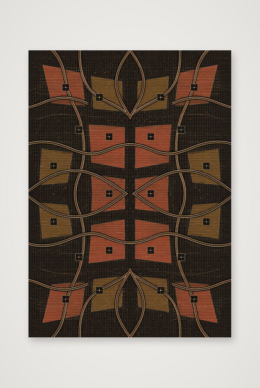 Earth-Tone African Geometric Wall Art, Rust and Gold Giclée Print — Kora Weave — A4 (21×30cm, 8×12") Print only