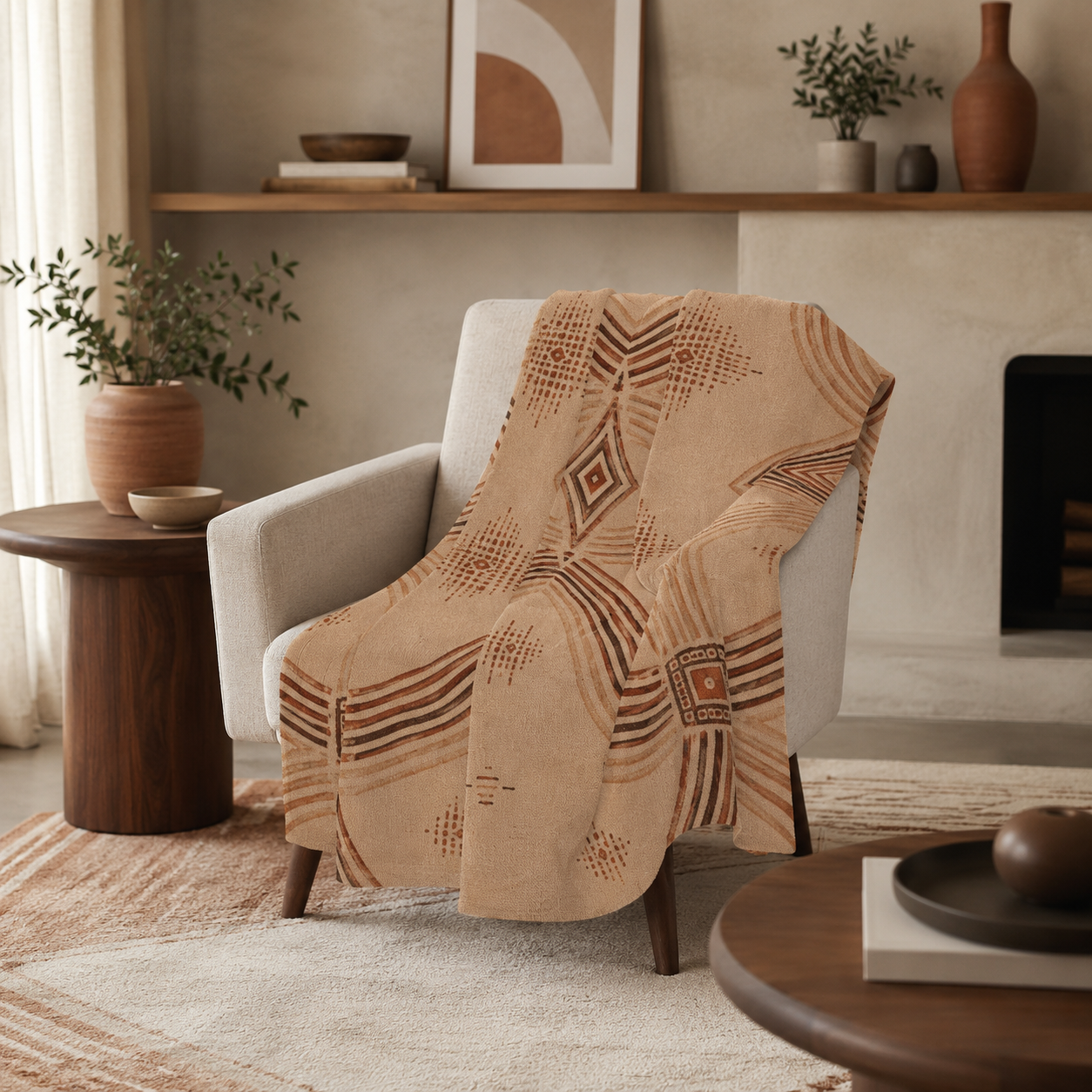Zebra Rhythm Terracotta Junction — Luxury Cotton Throw