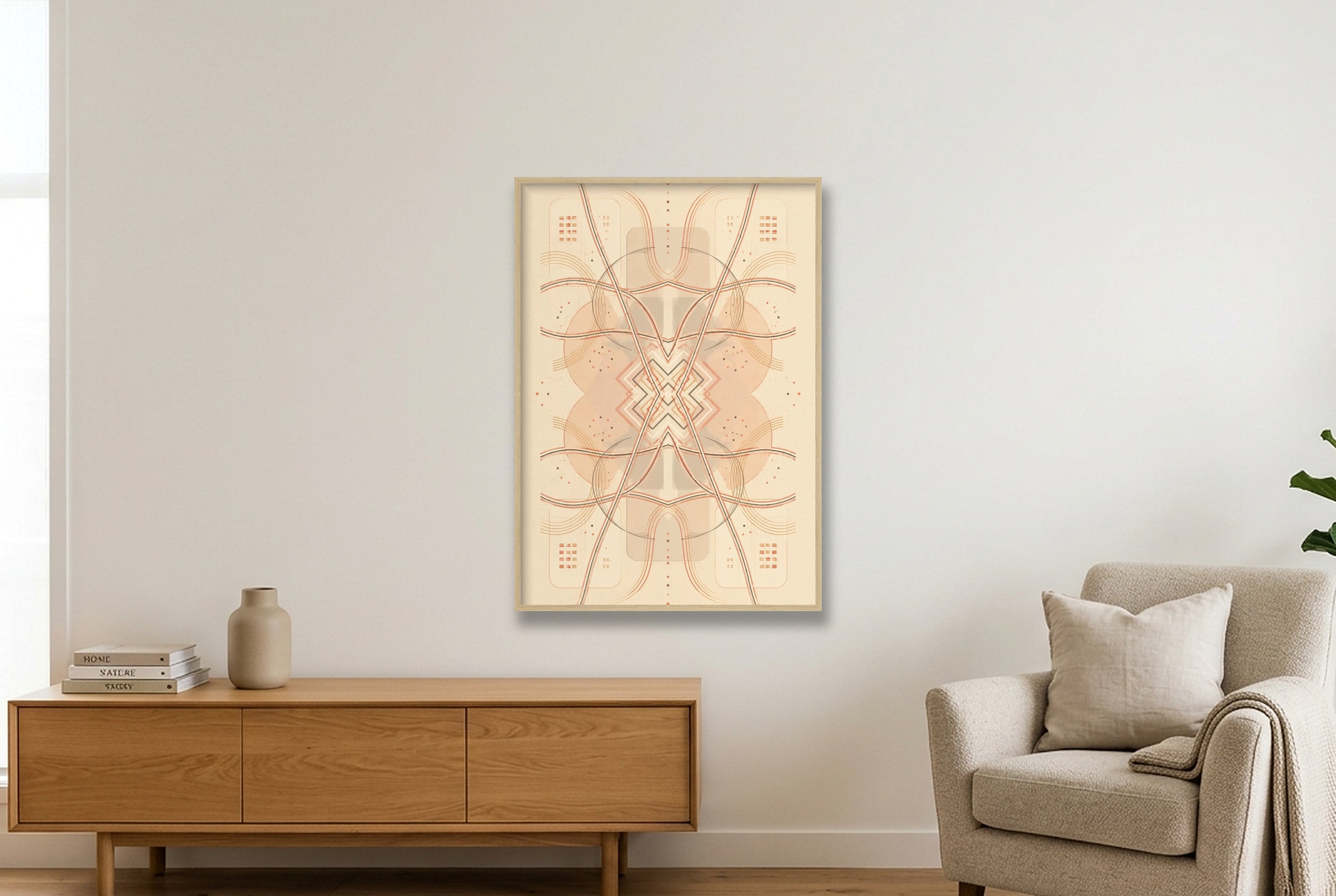 Clay Grid Earthline — 70×100cm, 28×39" Oak Frame