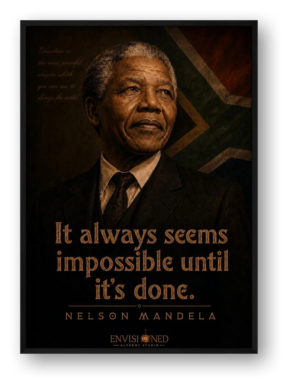 Nelson Mandela Quote Wall Art, South African Black History Giclée Print — It Always Seems Impossible Until It’s Done — framed