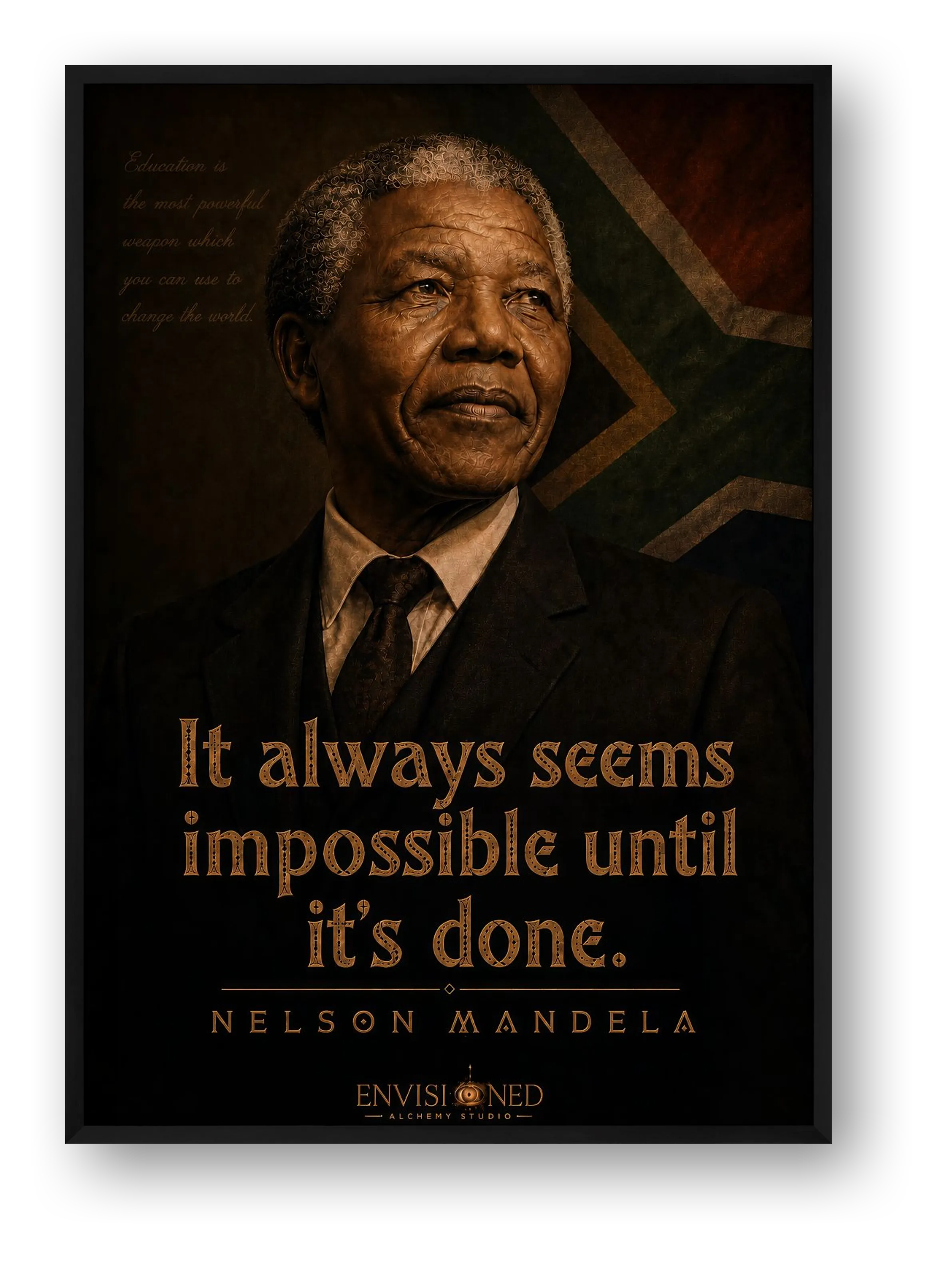Nelson Mandela Quote Wall Art, South African Black History Giclée Print — It Always Seems Impossible Until It’s Done — framed