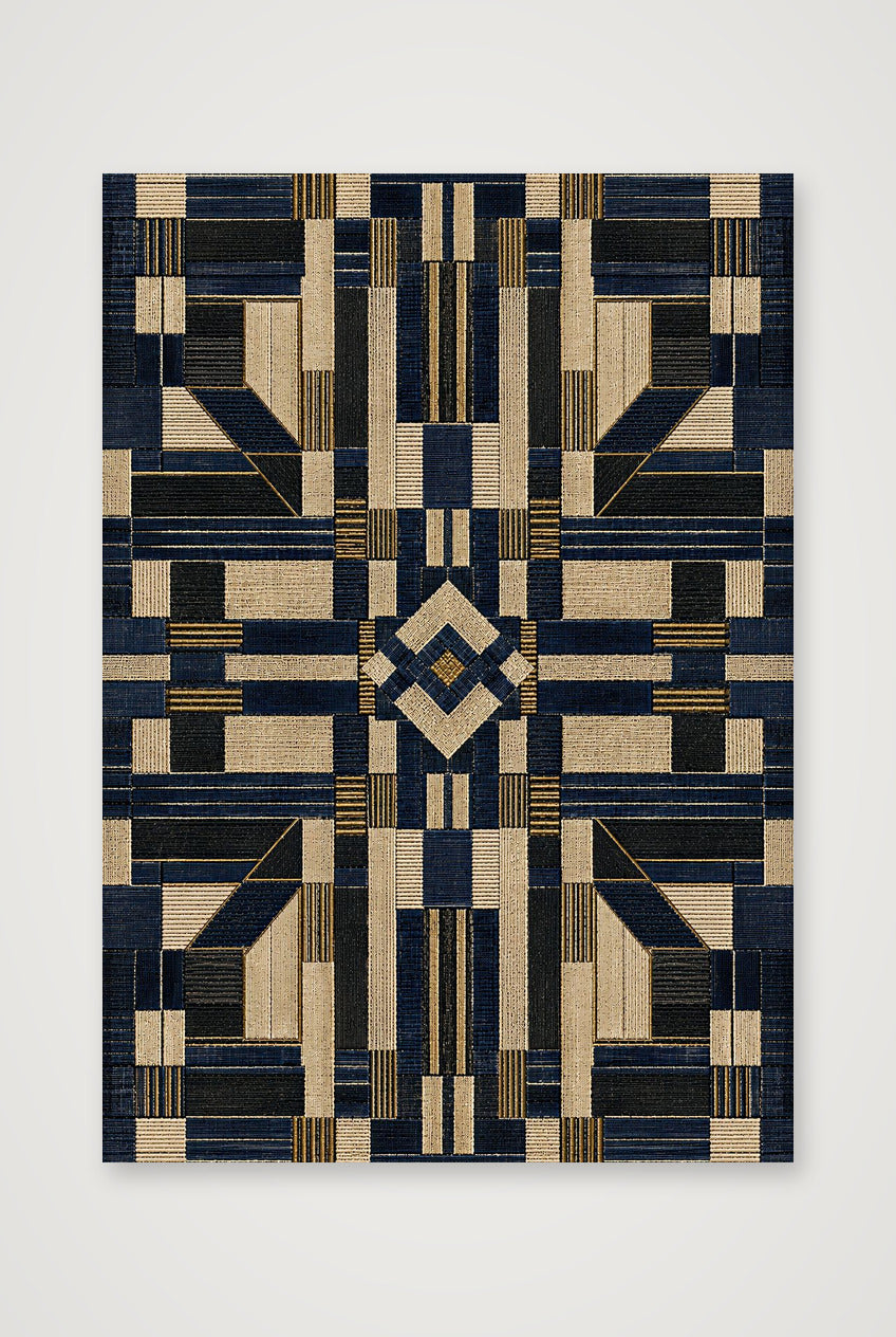 Indigo Geometric Heritage Weave — 70×100cm, 28×39" Print only
