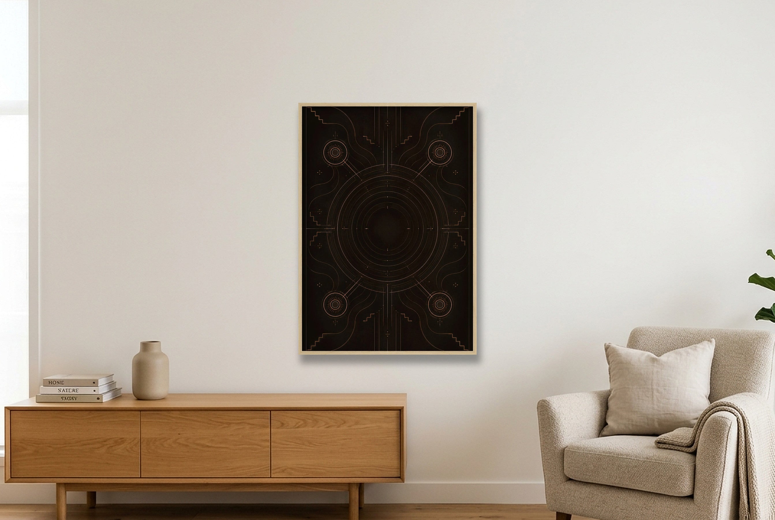 Solar Script Midnight Atlas — 70×100cm, 28×39" Oak Frame