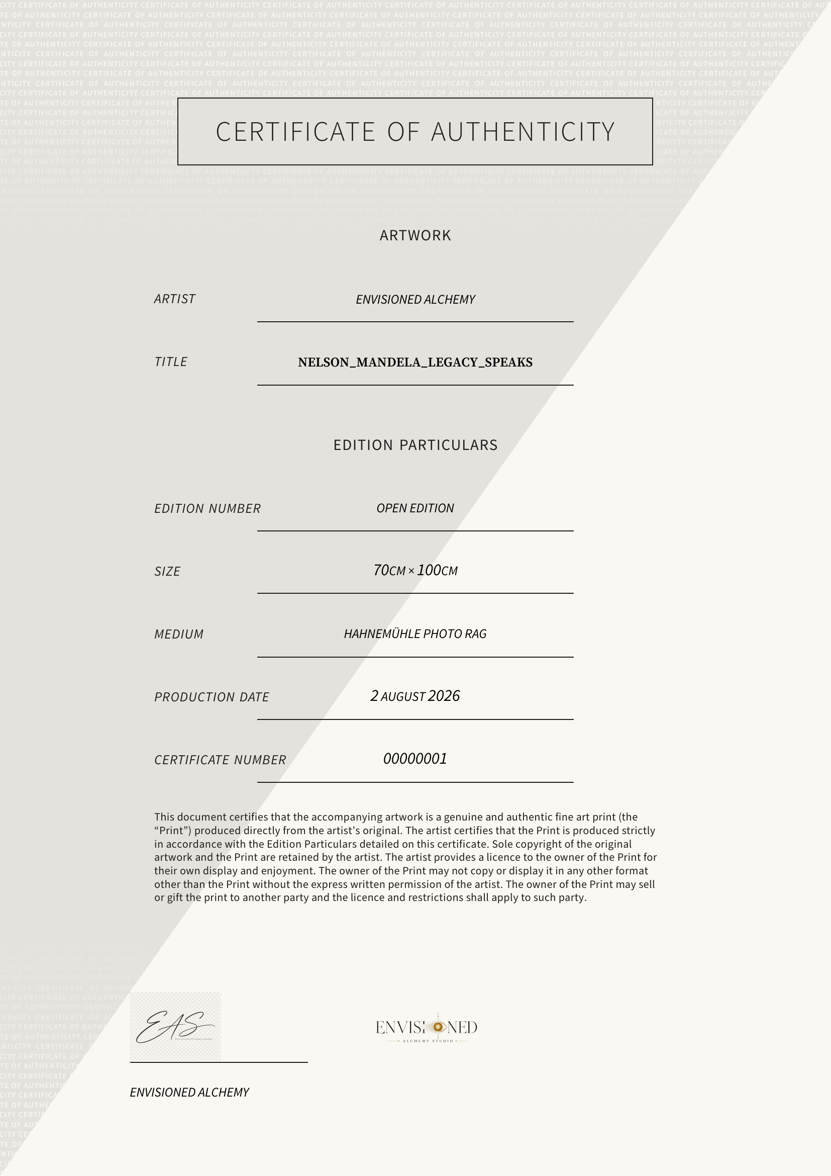 Nelson_mandela_Legacy_speaks — Certificate of Authenticity