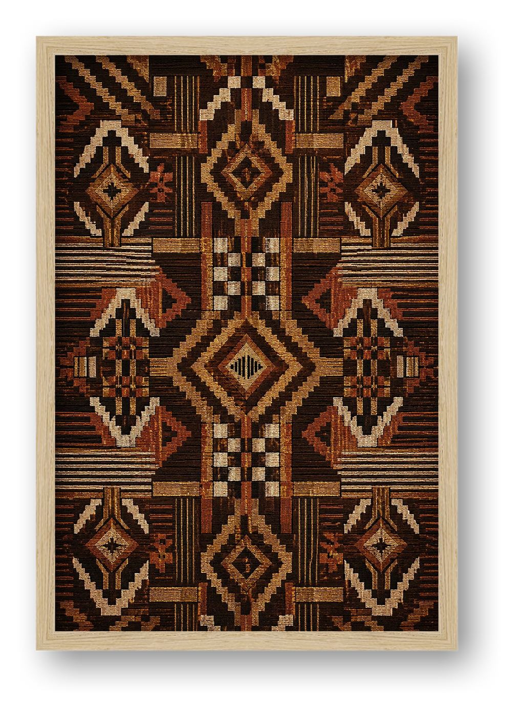 Copper Kente Geometric Giclée Print, African Textile Wall Art — framed