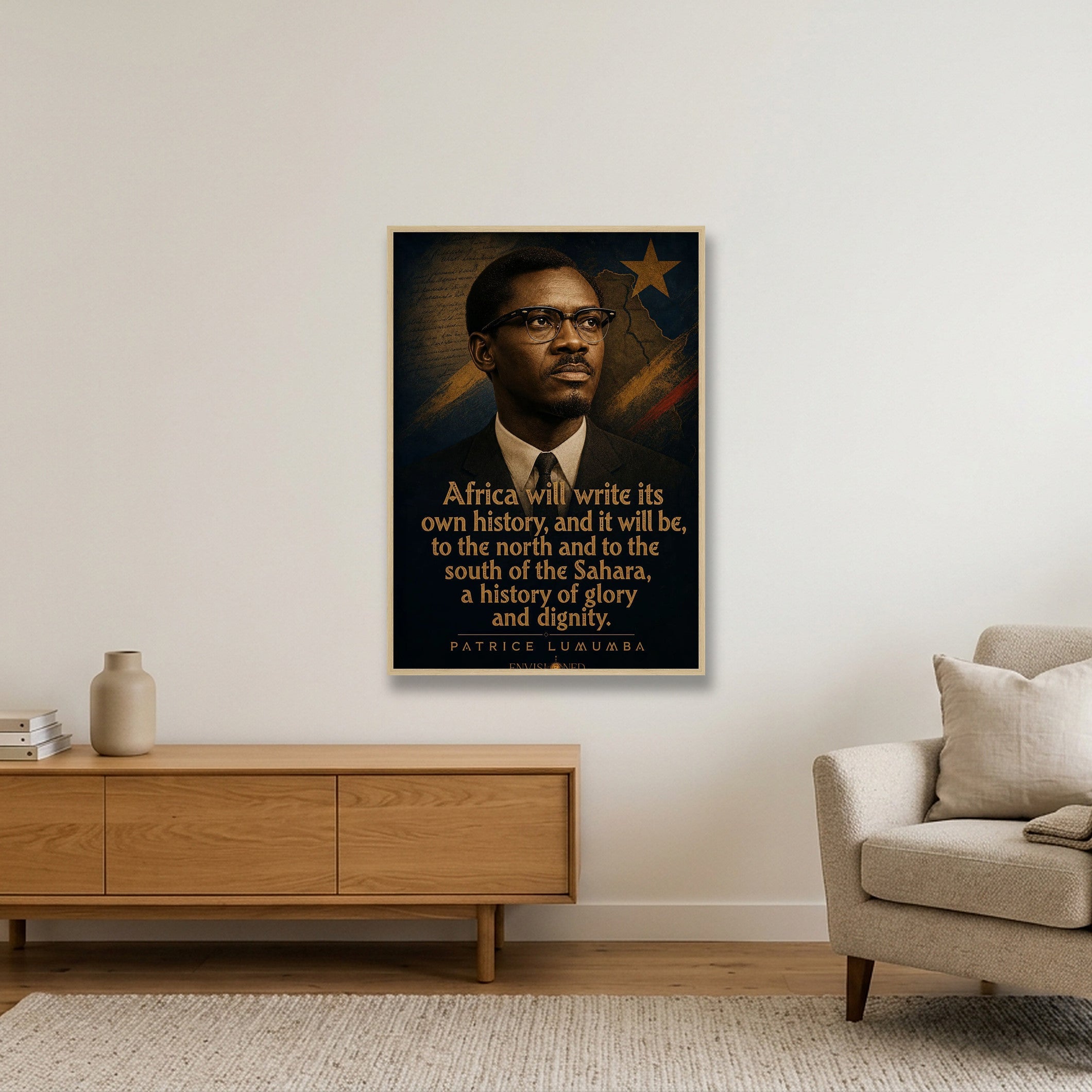 Patrice_Lumumba_Legacy_speaks — 70×100cm, 28×39" Oak Frame