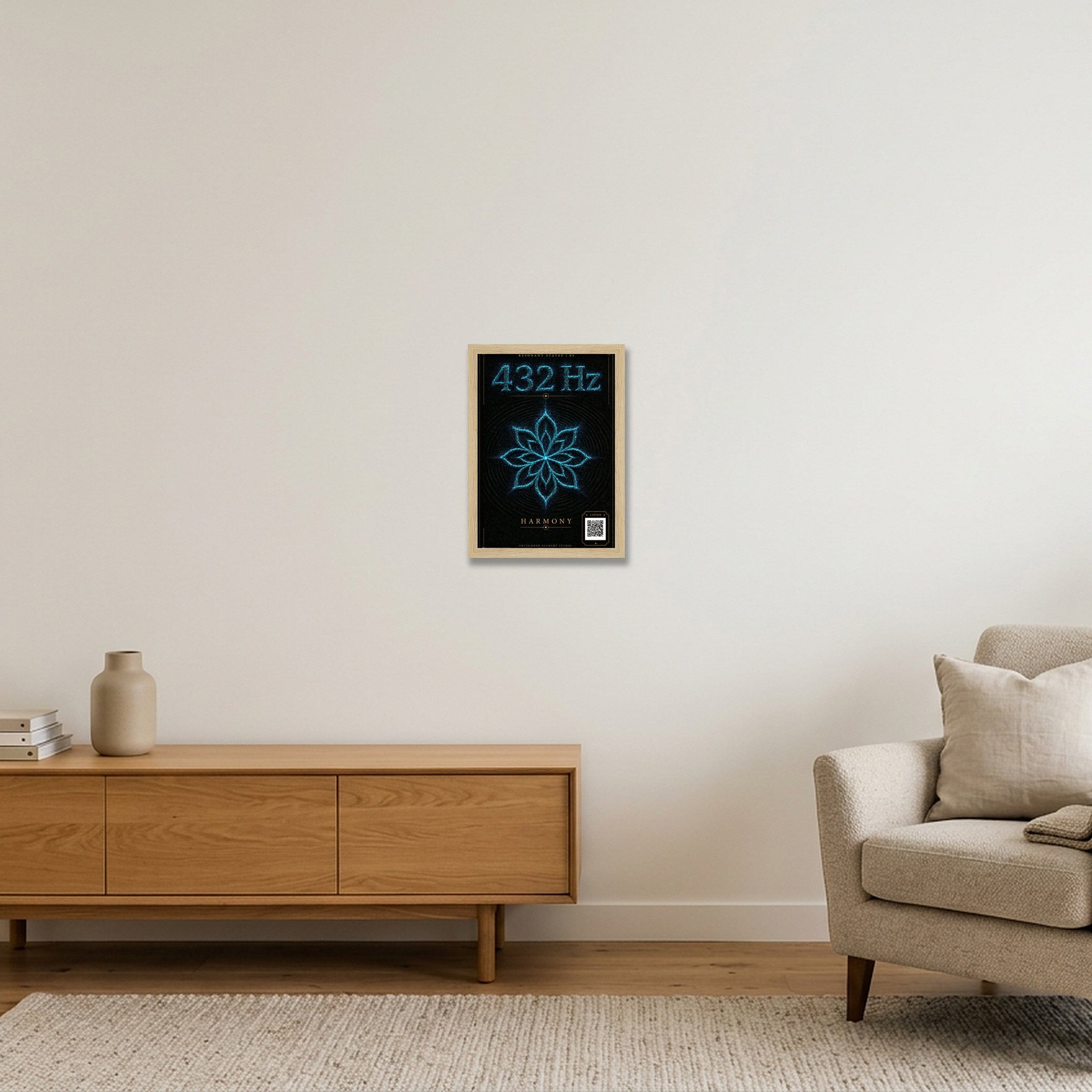 432 Hz Resonant States Frequency Cymatic — A4 (21×30cm, 8×12") Oak Frame