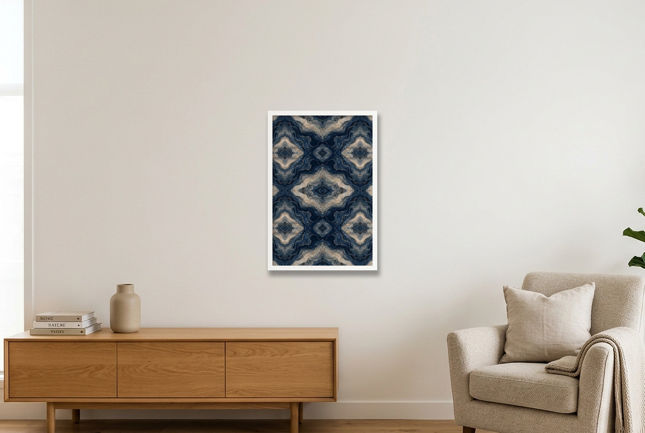 Indigo Agate Marble Water and Mineral — 40×60cm, 16×24" White Frame