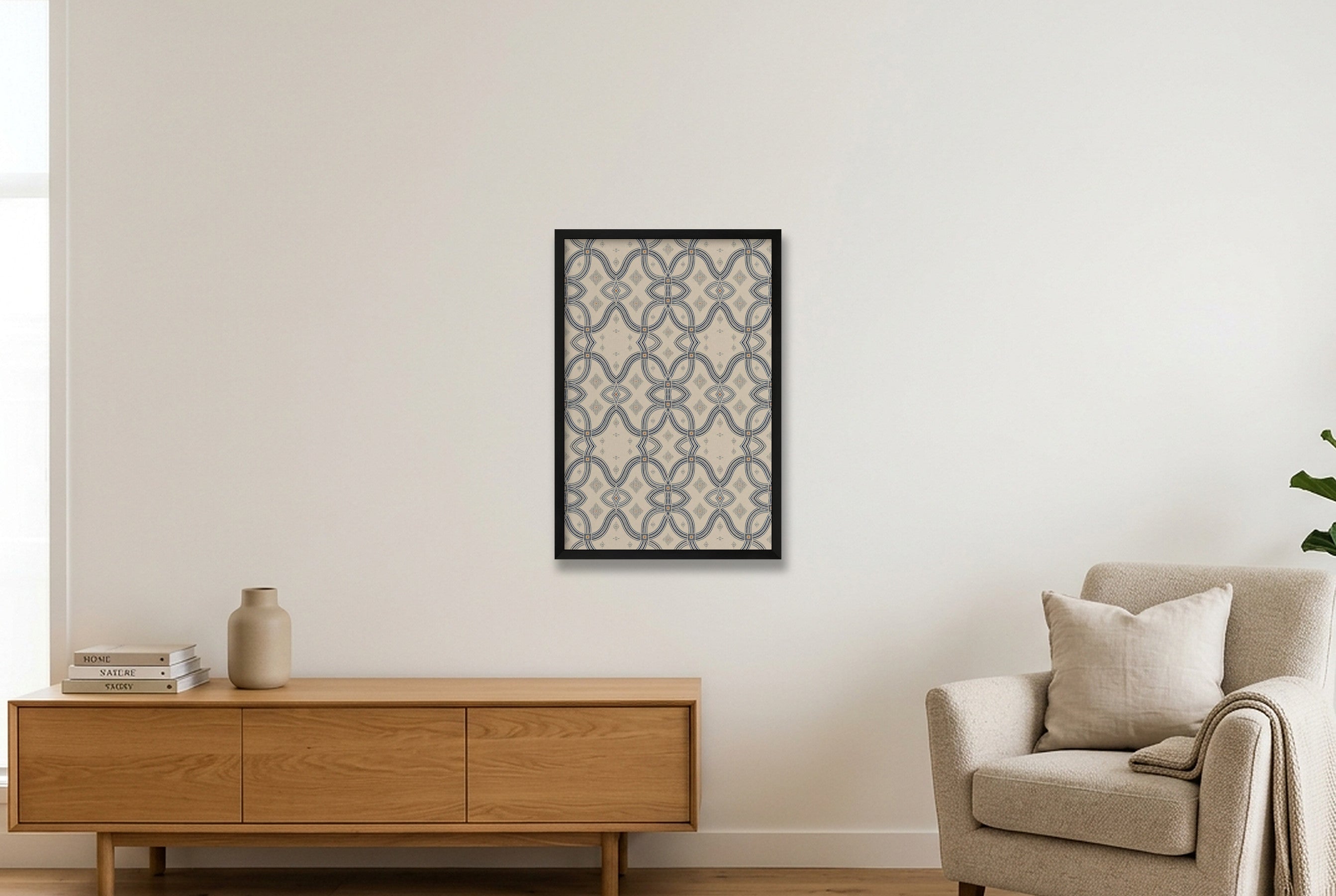 Zebra Rhythm Indigo Weave - Fine Art Giclée Print — 40×60cm, 16×24" Black Frame