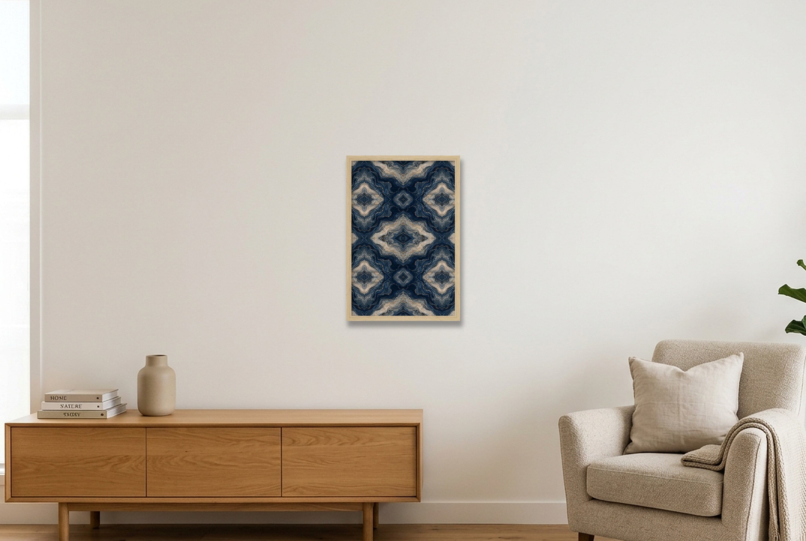 Indigo Agate Marble Water and Mineral — 30×45cm, 12×18" Oak Frame