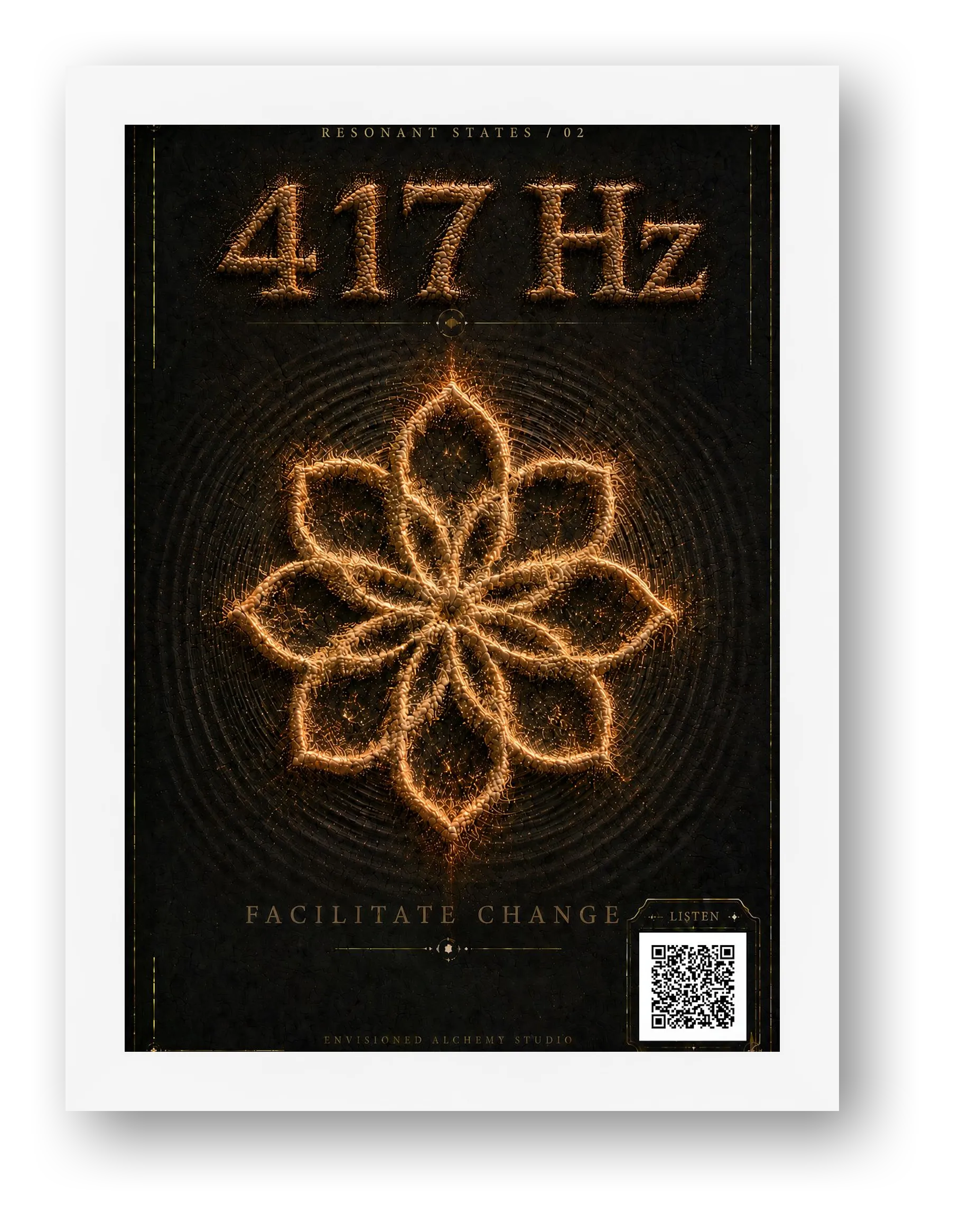 417 Hz Resonant States — Frequency Cymatic Fine Art Print — framed