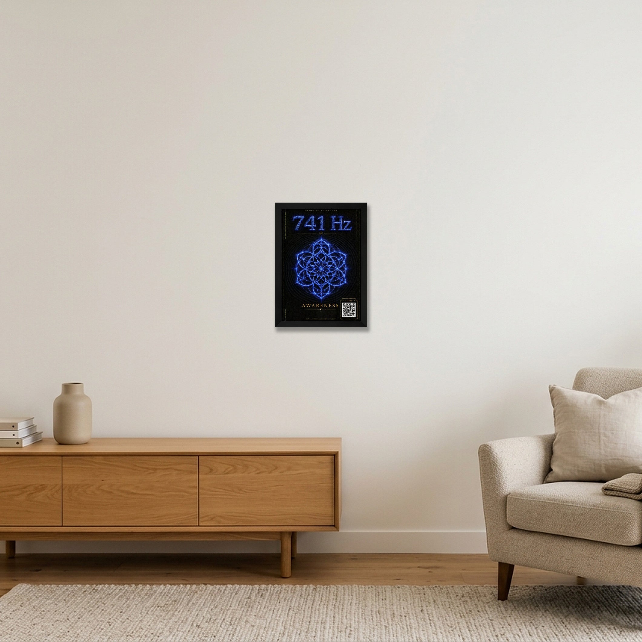 741 Hz Resonant States Frequency Cymatic Fine Art Print — A4 (21×30cm, 8×12") Black Frame
