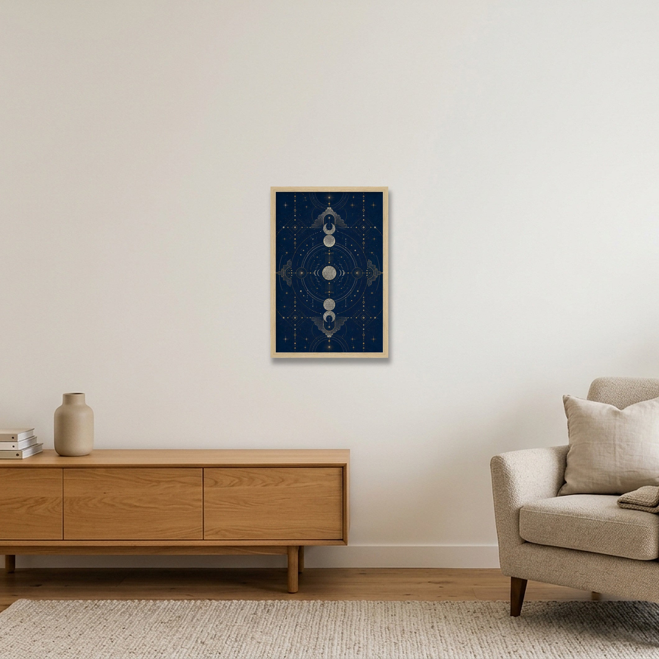Moon Temple Sacred Atmosphere — 30×45cm, 12×18" Oak Frame