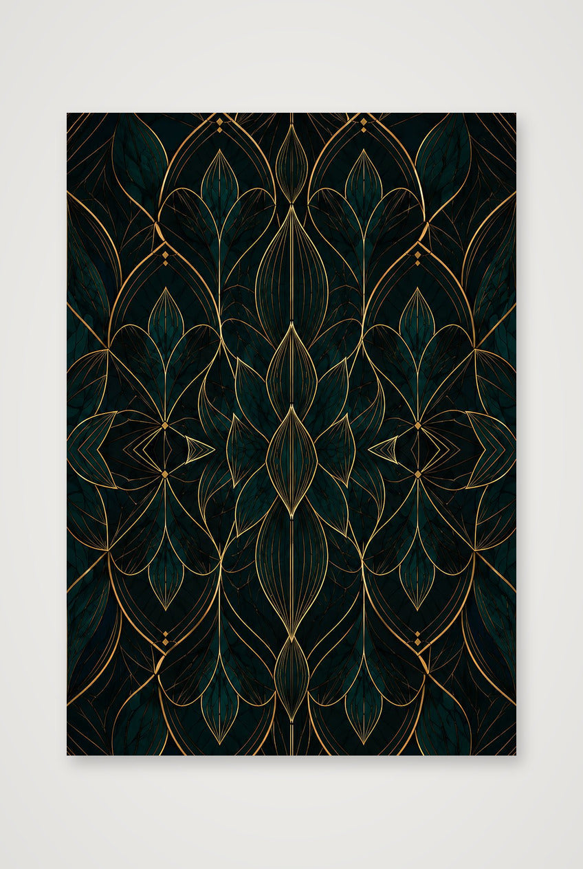 Teal Gold Lotus Botanical Archive — 70×100cm, 28×39" Print only