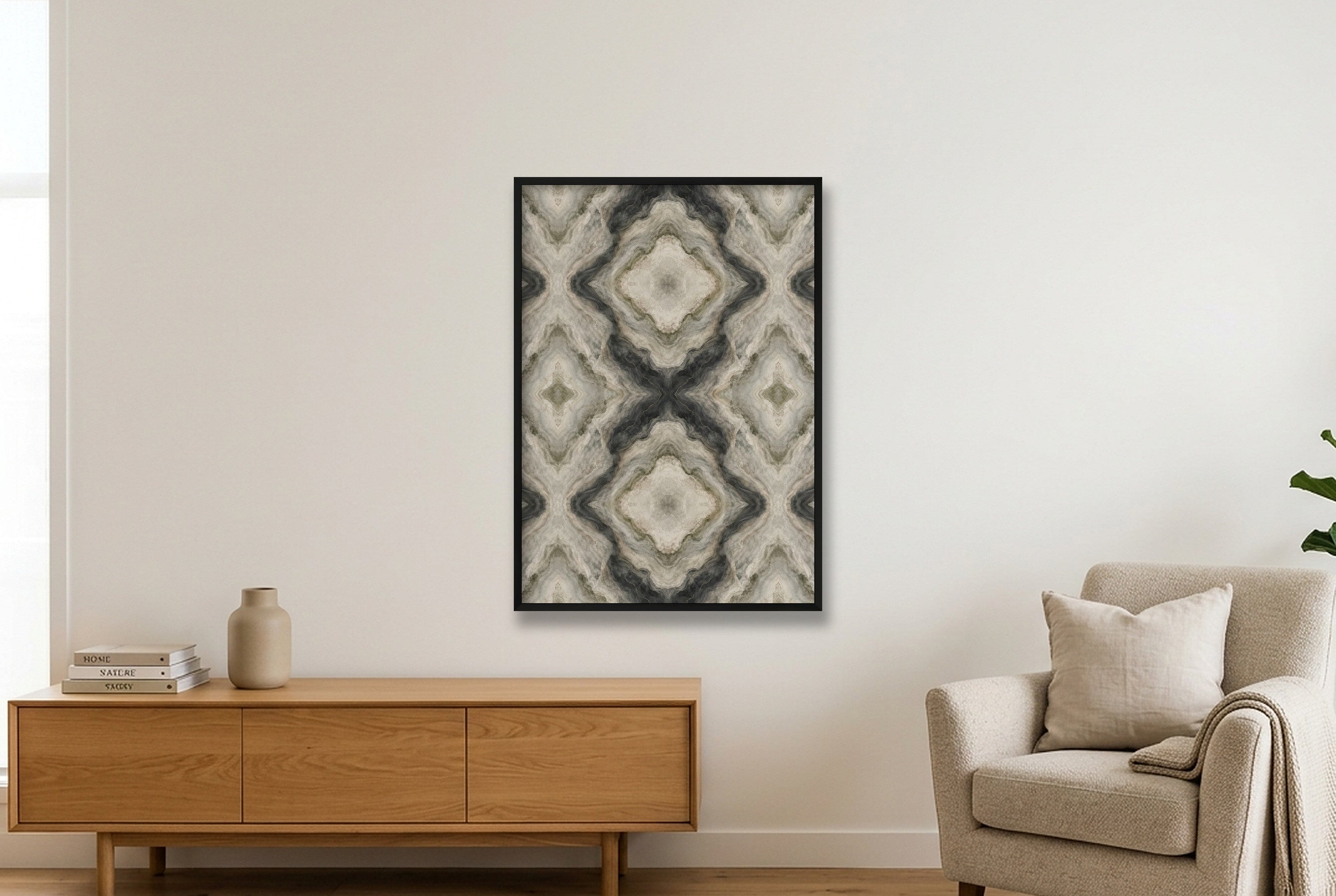 Sage Onyx Marble Water and Mineral — 70×100cm, 28×39" Black Frame