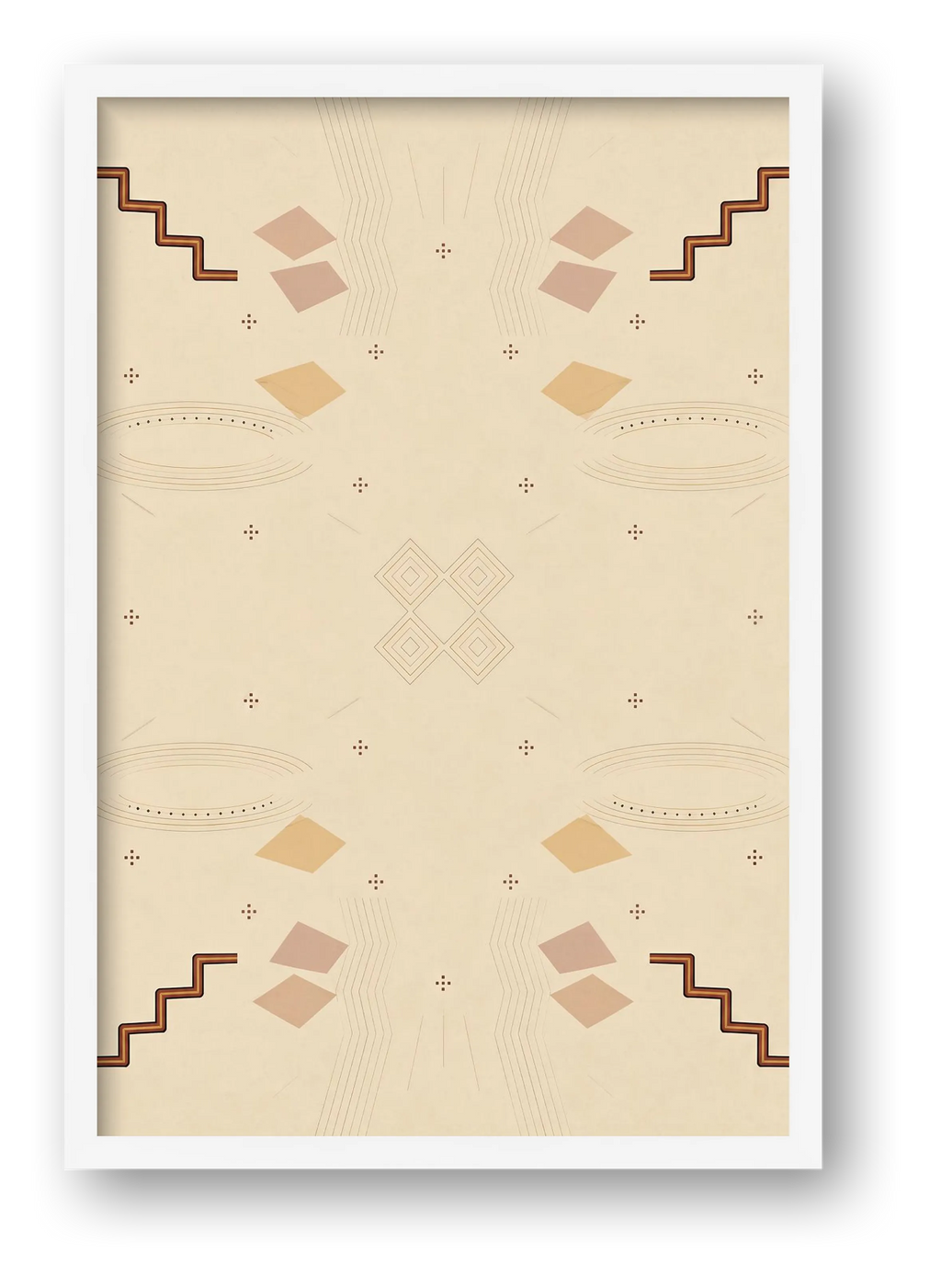 Neutral Beige African Wall Art, Minimalist Geometric Giclée Print — Ochre Horizon — framed