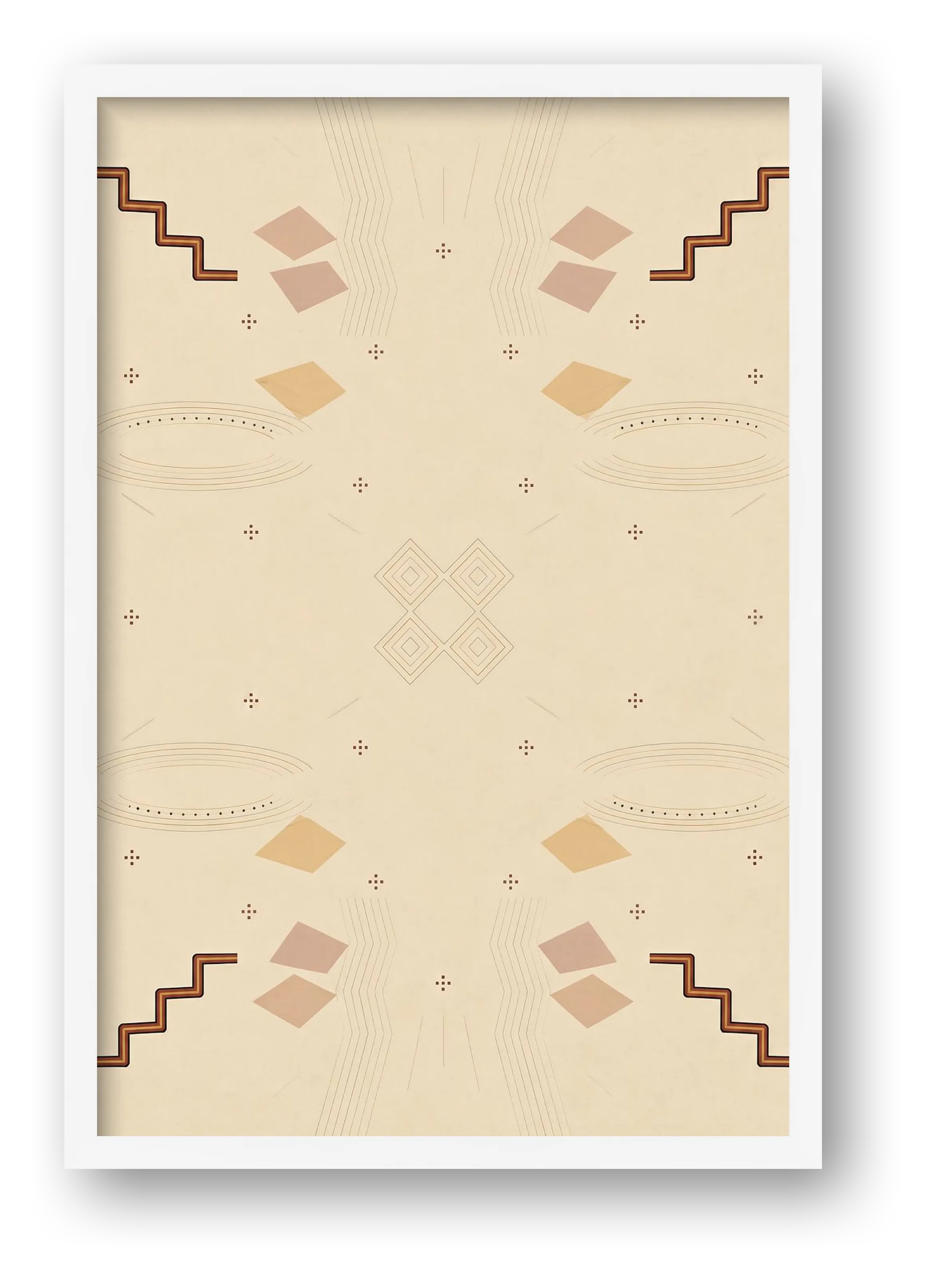 Neutral Beige African Wall Art, Minimalist Geometric Giclée Print — Ochre Horizon — framed