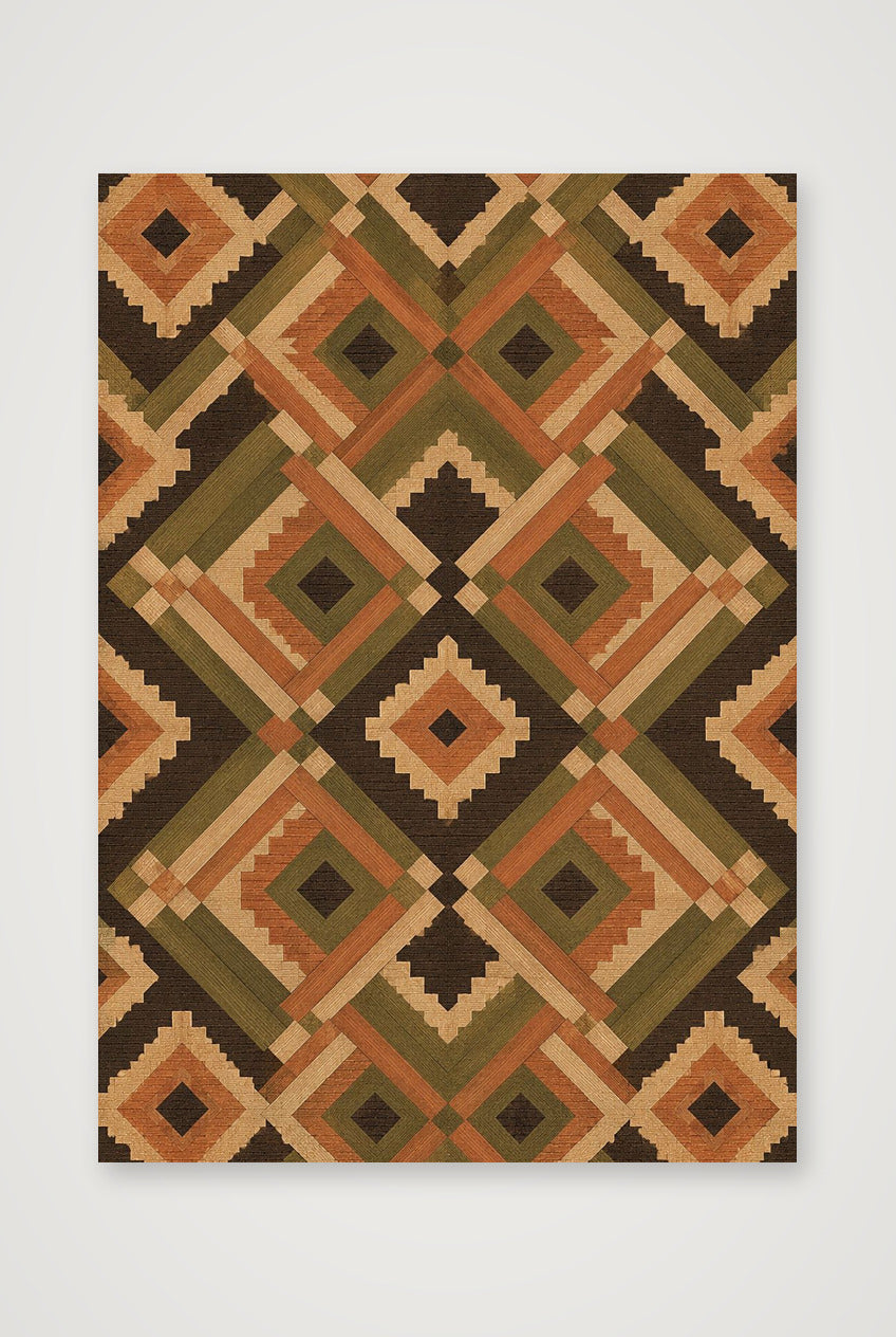 Earth-Tone African Geometric Wall Art, Tribal Textile Giclée Print — Earth Diamond — A4 (21×30cm, 8×12") Print only