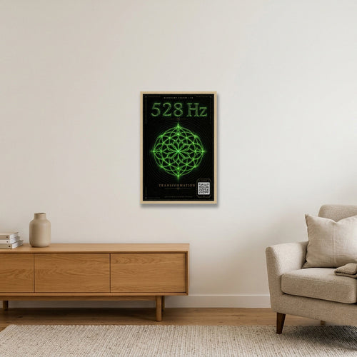 528 Hz Resonant States Frequency Cymatic Fine Art Print — 40×60cm, 16×24" Oak Frame