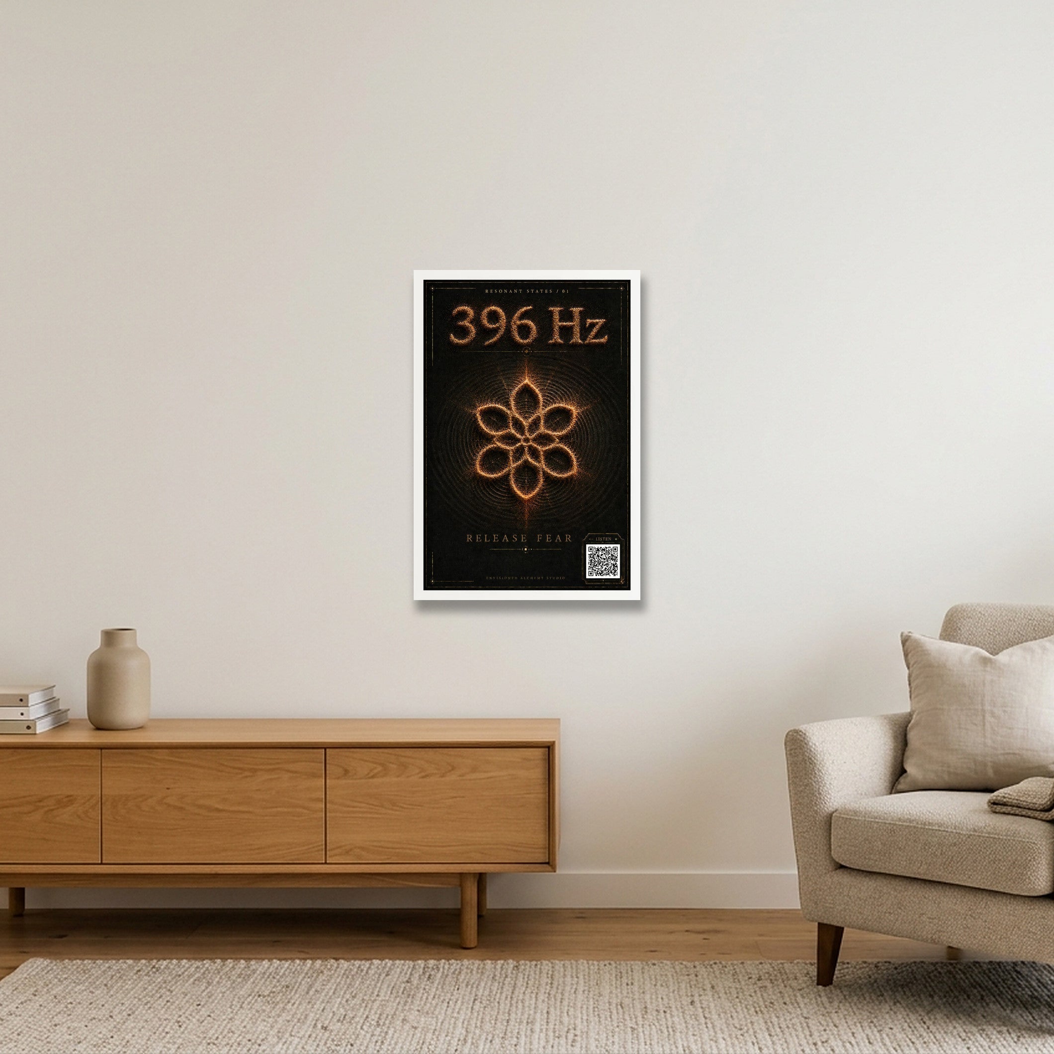 396 HZ Resonant States Frequency Cymatic — 40×60cm, 16×24" White Frame