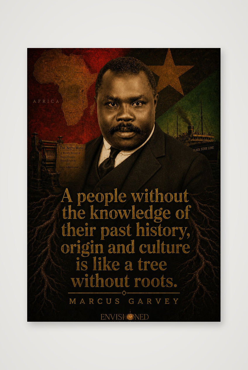 Marcus Garvey Quote Wall Art, Pan-African Black History Giclée Print — A People Without Knowledge of Their Past — A4 (21×30cm, 8×12") Print only