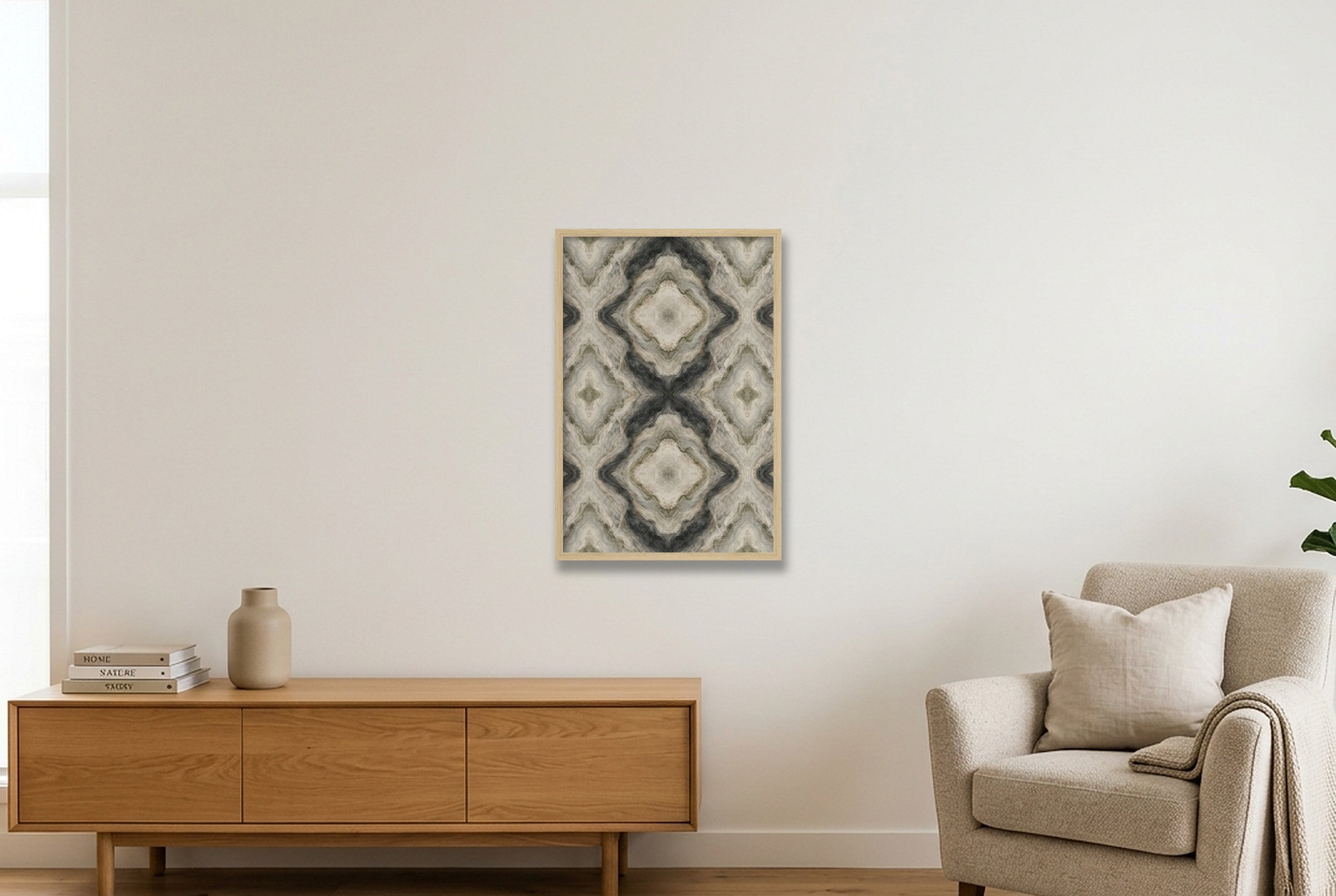 Sage Onyx Marble Water and Mineral — 40×60cm, 16×24" Oak Frame