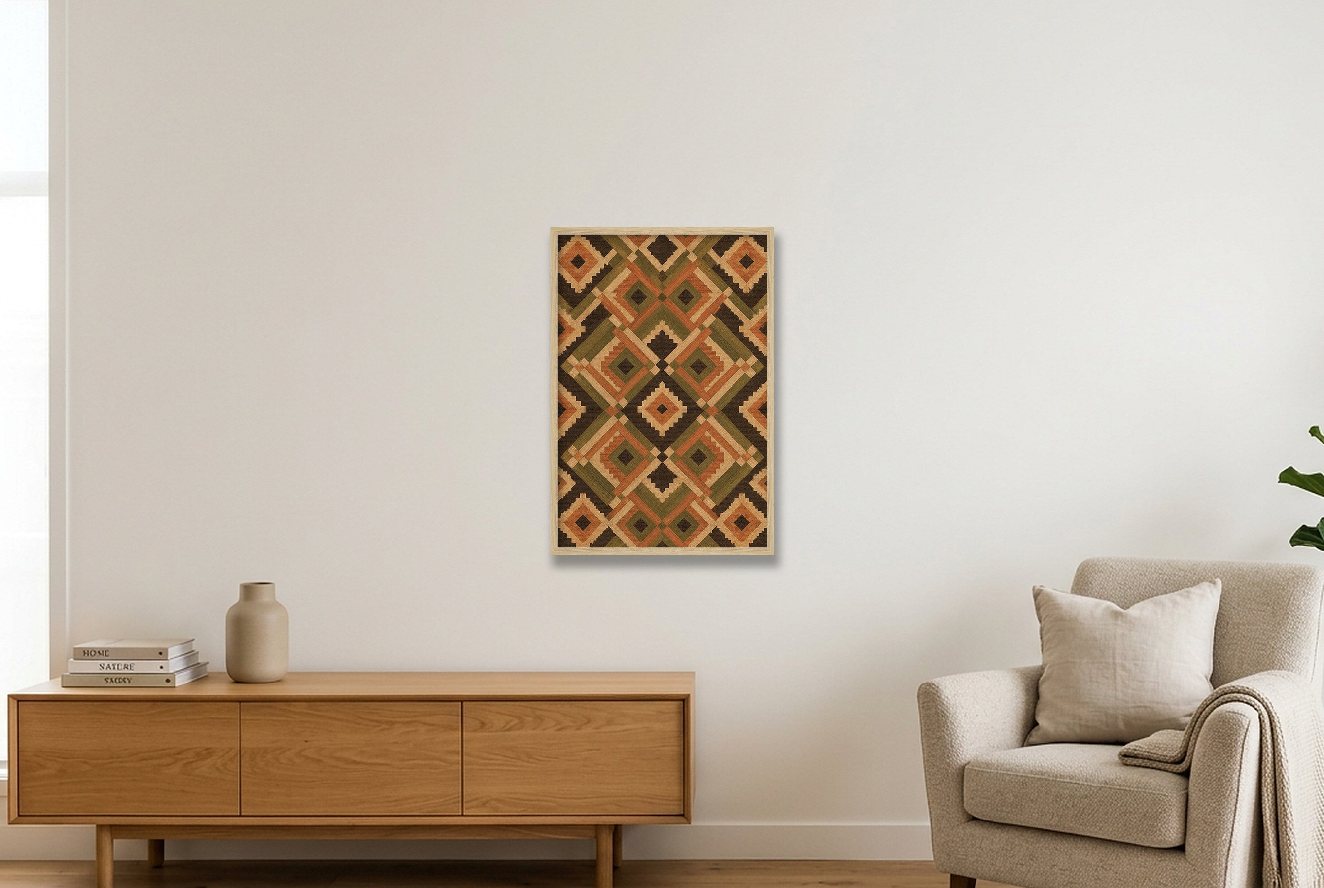 Earth Diamond Heritage Weave — 40×60cm, 16×24" Oak Frame