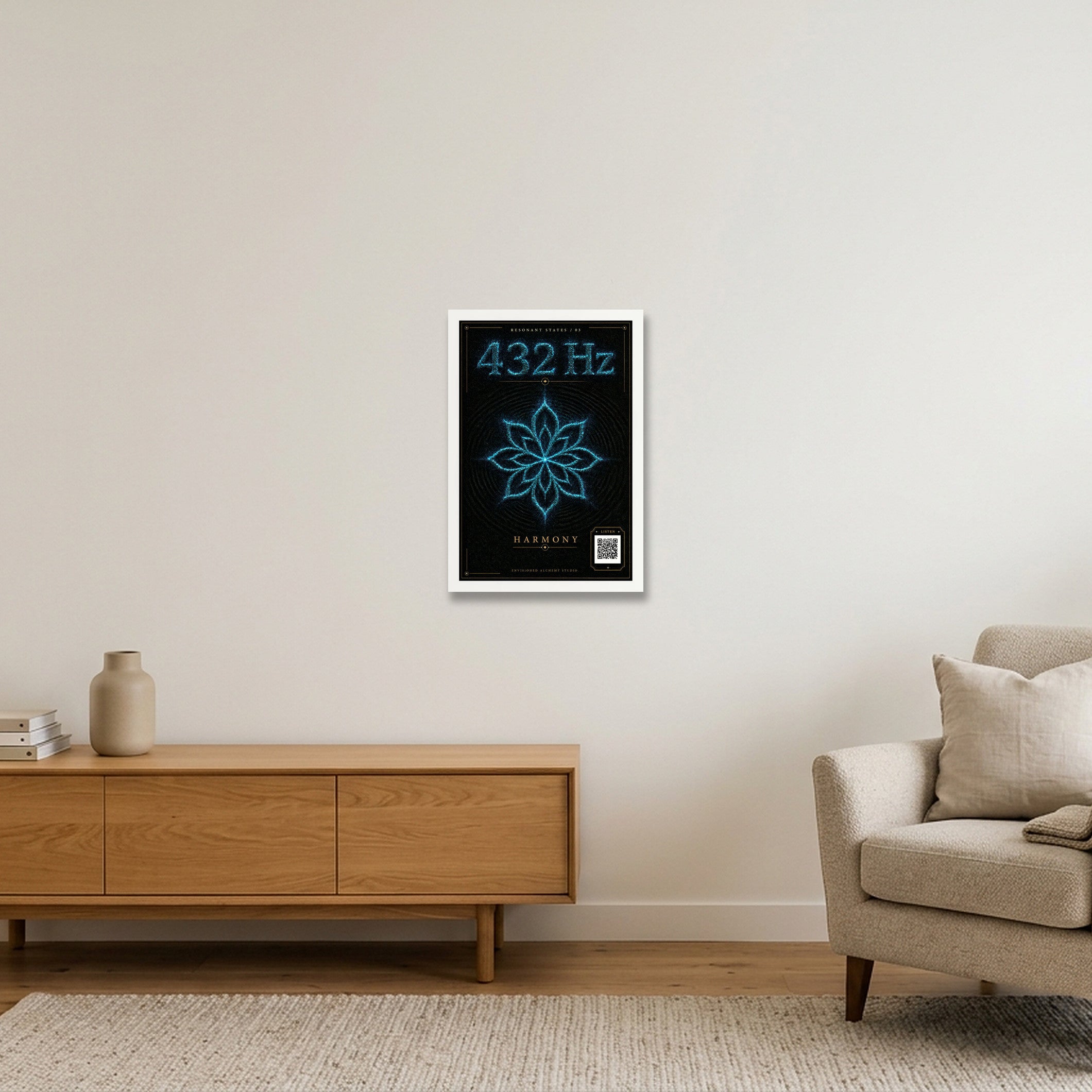 432 Hz Resonant States Frequency Cymatic — 30×45cm, 12×18" White Frame